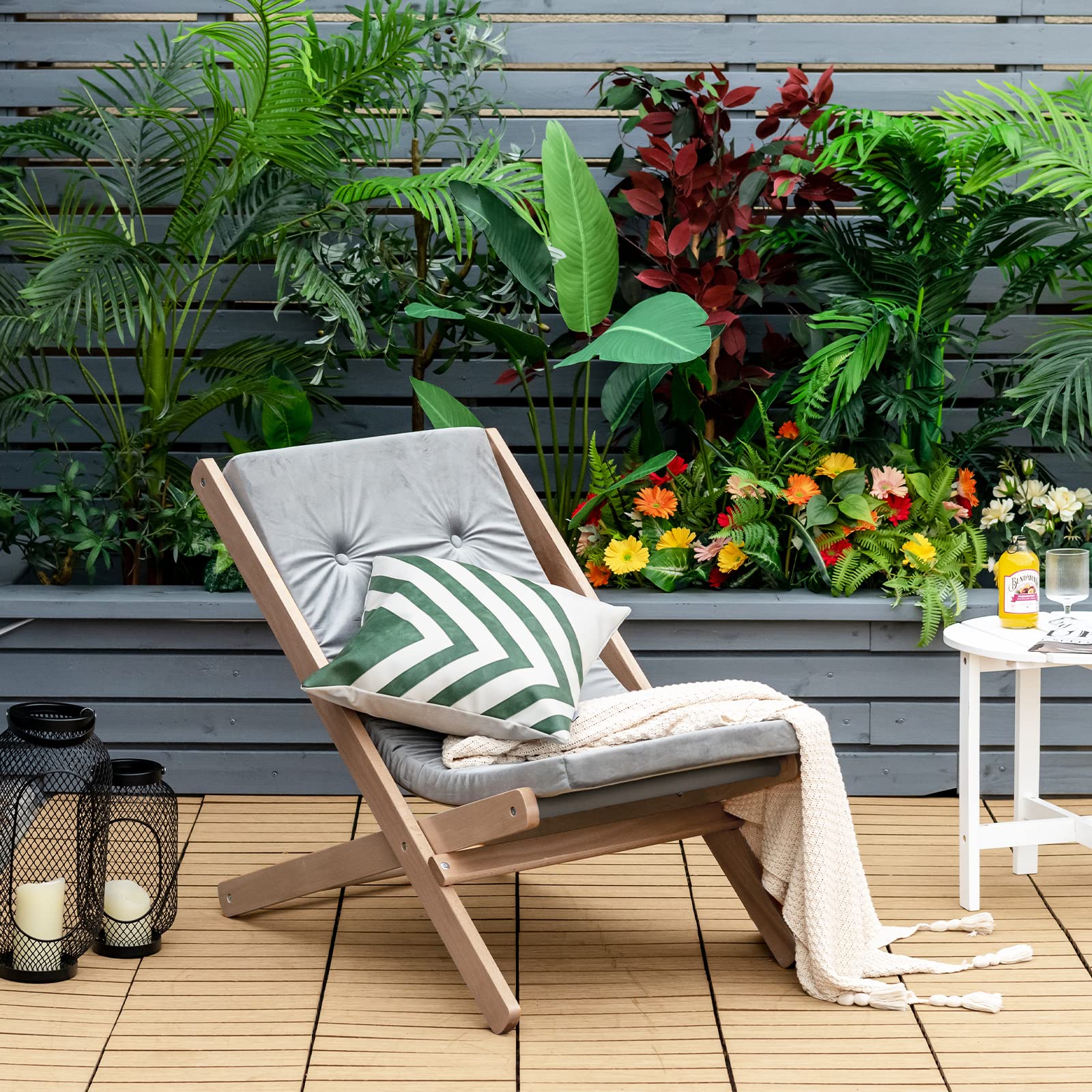 Giantex Adjustable Folding Beach Sling Chair - 3-Position Outdoor Lounge Chaise with Wood Frame & Thick Cushion - Dual Purpose Indoor/Outdoor Use for Sunbathing, Camping, Patio & Living Room Relaxation (Gray, 2-Pack)