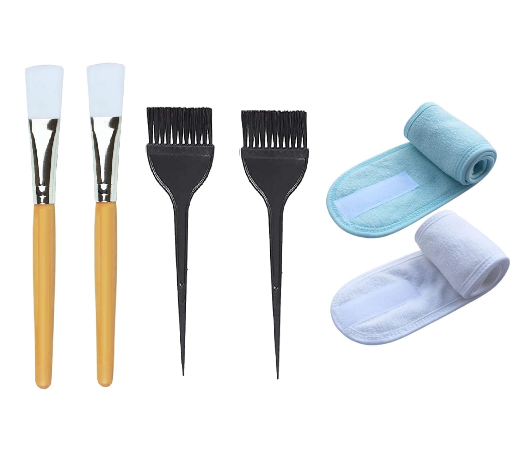 ZAUKY 2-Piece Plastic Solid Hair Dye Brush Set with 2 Hair Bands & 2 Bleach Brushes - Perfect for At-Home Hair Coloring, Facial Treatments & DIY Beauty Care (Combo Pack)