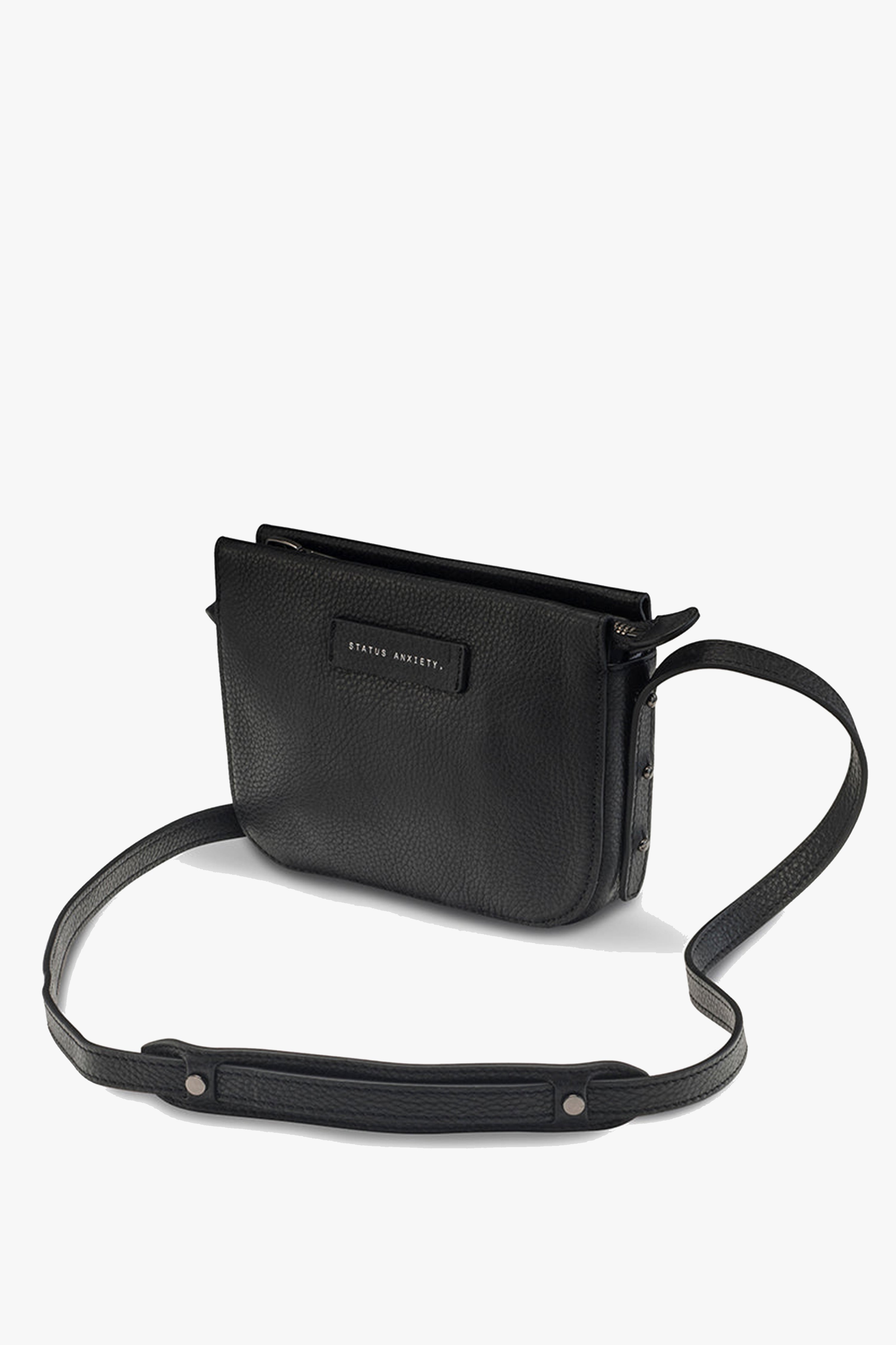 Stylish Black Crossbody Bag with Stud Details & Curved Base - Perfect for Everyday Use, Work, and Travel