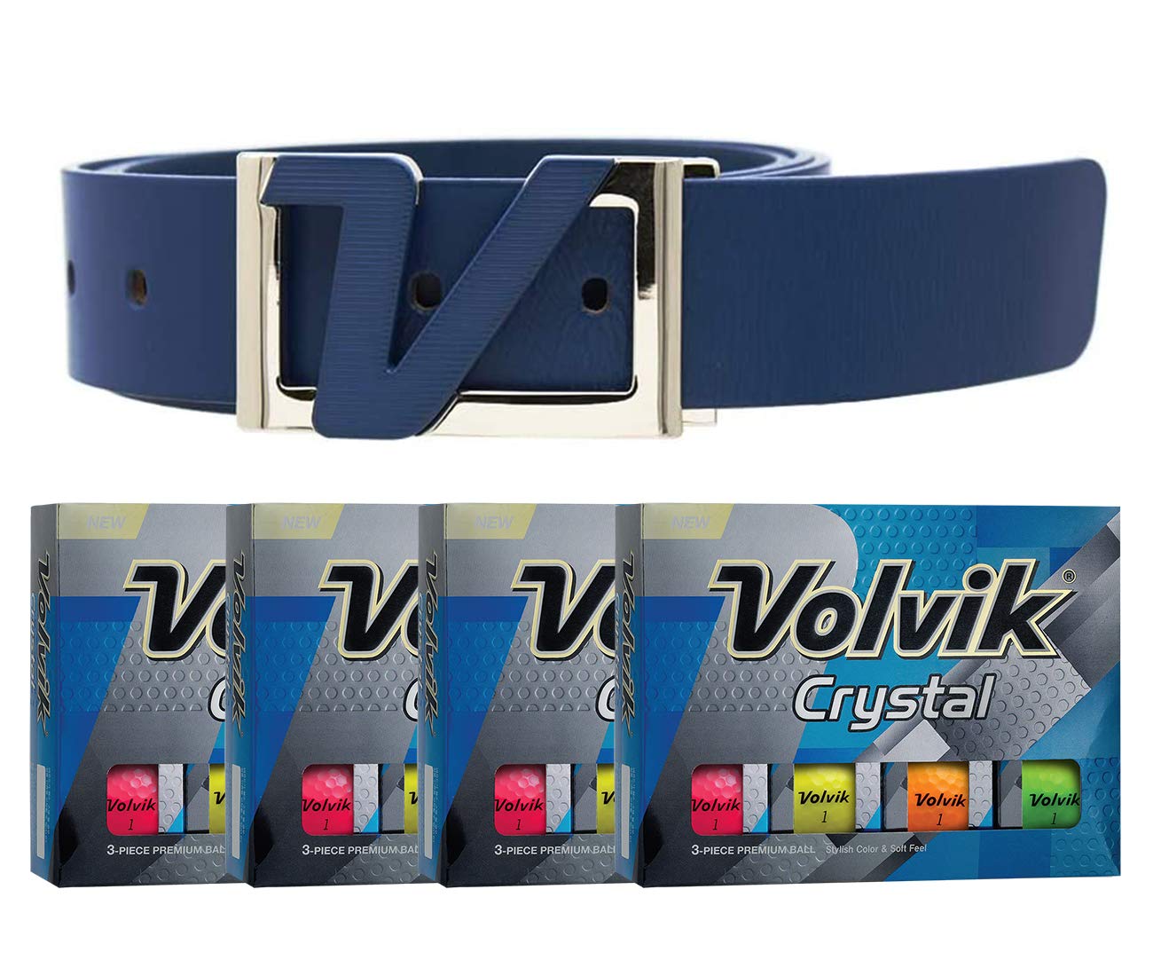 Volvik Crystal 3-Piece Premium Color Golf Balls 4 Dozen (48 Balls) Bundle with Genuine Italian Leather White Belt | High-Performance Golf Equipment for Tournaments & Practice | Perfect Gift for Golf Enthusiasts
