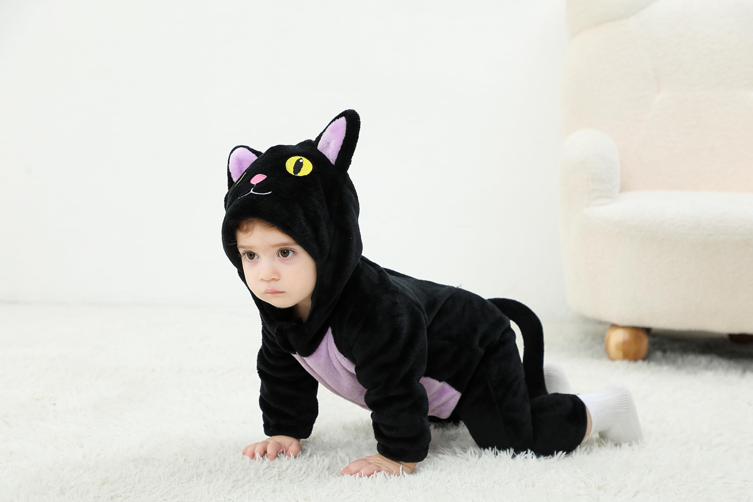 Eadrioss Black Cat Halloween Costume for Toddler - Soft & Warm Fuzzy Outfit for Baby Girls & Boys - Perfect for Fall, Winter & Halloween Parties