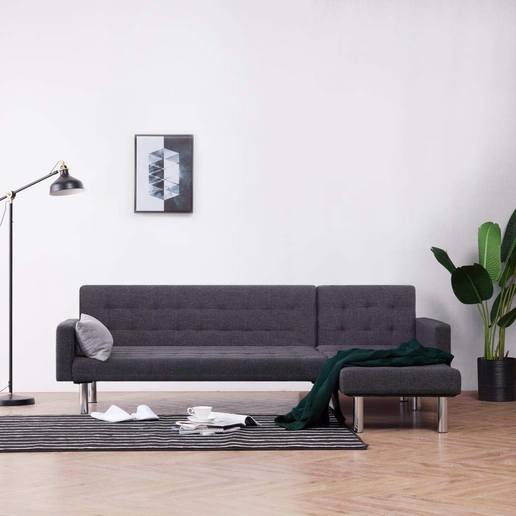 vidaXL L-Shaped Sofa Bed - Convertible Sectional Sleeper Couch with Reclining Backrest, Dark Gray Polyester Fabric - Perfect for Small Spaces, Guest Rooms & Studio Apartments