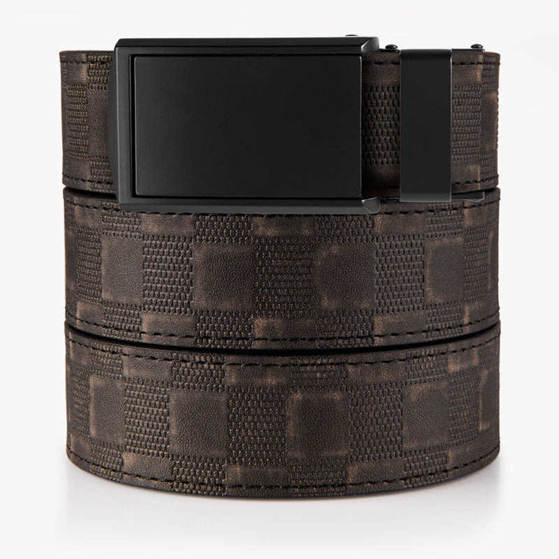 Distressed Black Checkered Belt for Men & Women - Adjustable Vintage Style Waist Belt - Perfect for Jeans, Skirts & Casual Outfits