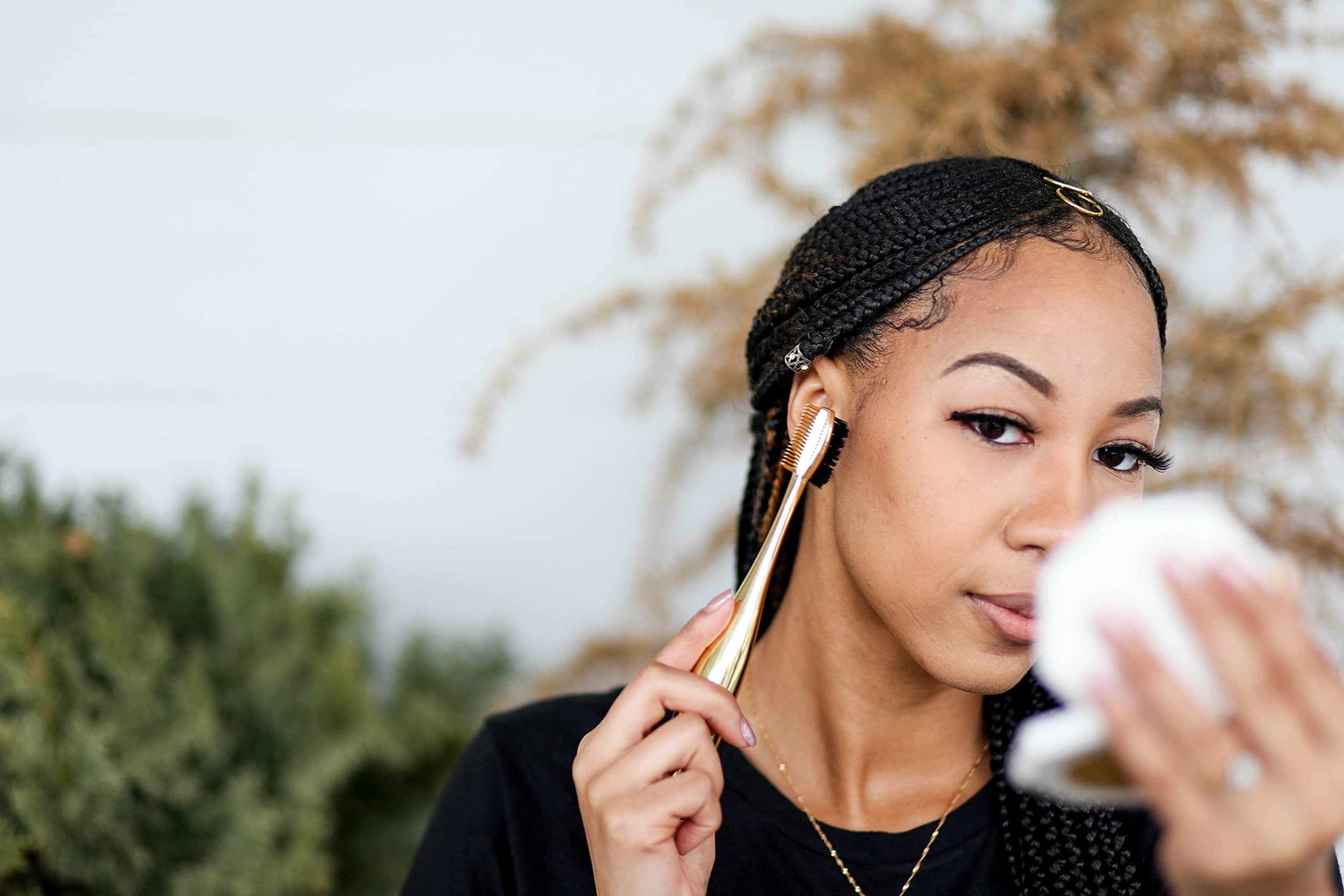 3-in-1 Edge Control Brush with Removable Cosmetic Jar - Professional Hair Styling Tool for Smoothing Edges, Parting & Baby Hairs - Perfect for Natural Hair, Braids & Weaves - Portable Hair Care Essential for Travel & Touch-Ups (Pink)