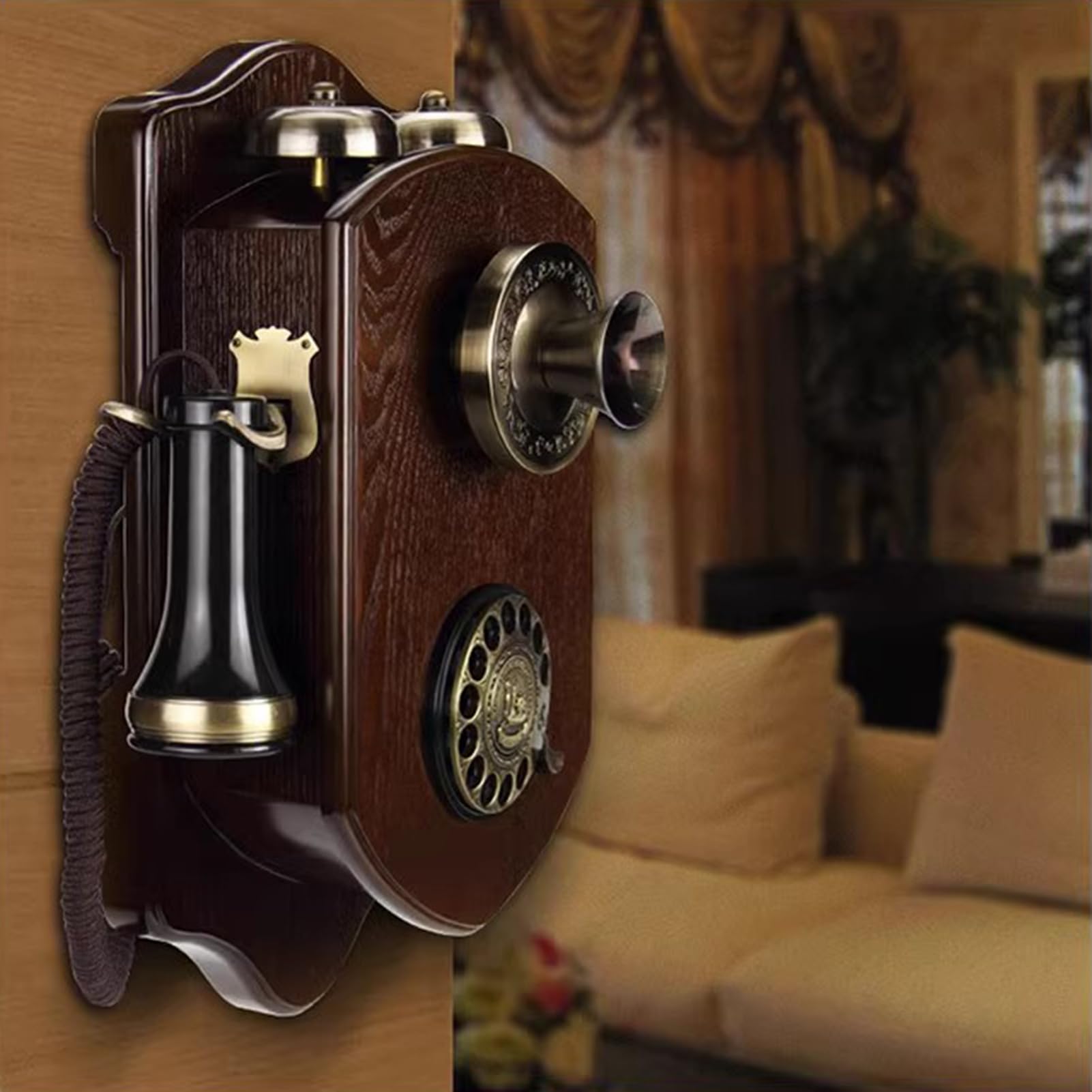 Vintage Retro Wall Mounted Landline Phone with Mechanical Ringer - Old Fashioned Corded Telephone for Home, Office & School Decor (Red) - Perfect for Vintage Themed Rooms, Classic Home Décor & Nostalgic Gifts