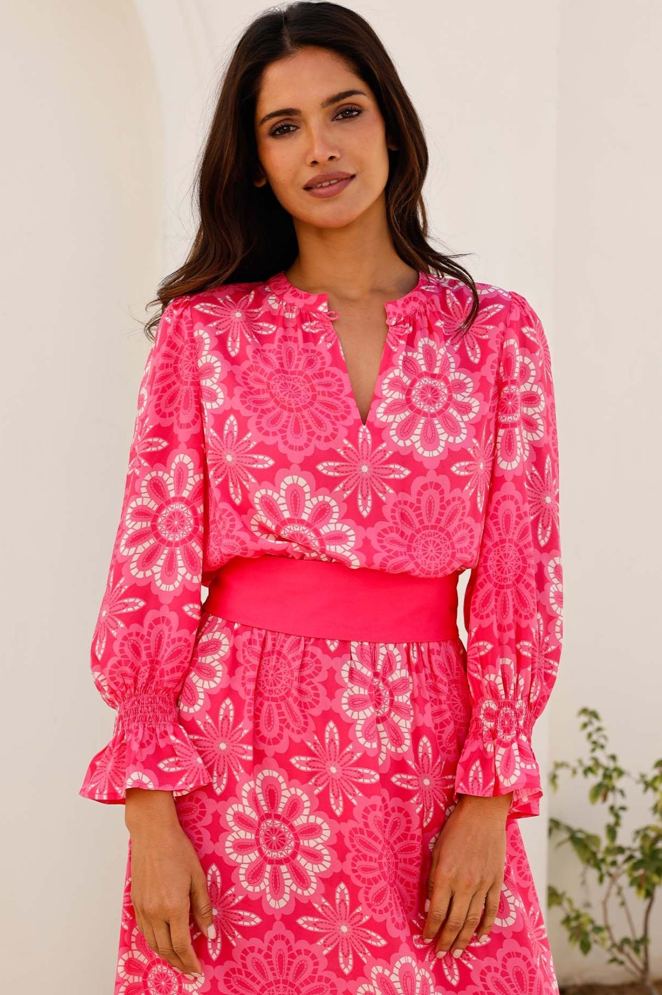 Maeve EcoVero™ Floral Lace Dress in Pink & White - Sustainable Women's Summer Dress for Beach, Wedding & Special Occasions