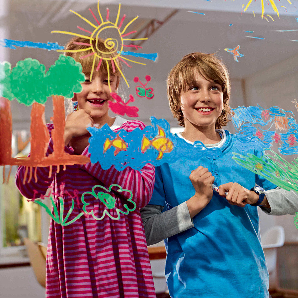 edding Funtastics Window Fun Set - 12 Color Washable Window Markers for Kids - Creative Drawing & Decorating on Glass, Mirrors & Windows - Perfect for Birthday Parties, Classroom Activities & Home Art Projects