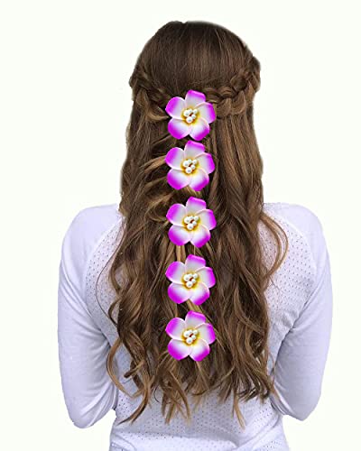 Dark Pink Frangipani Flower Hair Pins for Women - Pack of 5 | Artificial Plumeria Hair Accessories for Weddings, Parties & Everyday Style