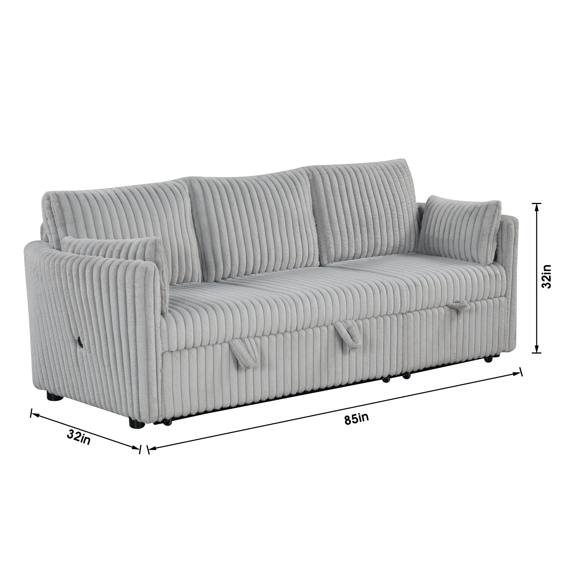 Light Gray Faux Fur Oversized Convertible Sleeper Sectional Sofa with USB Charging Ports - 3-in-1 Daybed, Couch & Chair with 2 Pillows - Perfect for Living Room, Home Theater & Guest Room