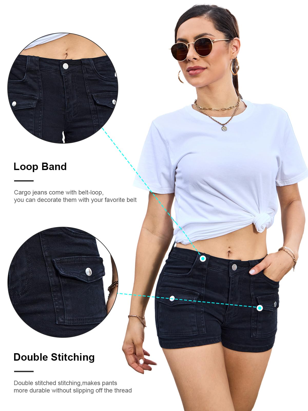 Women's Stretch Denim Shorts - Mid Rise Booty Shorts with Pockets | Comfortable Twill Fabric for Club Nights, Summer Outfits & Casual Wear