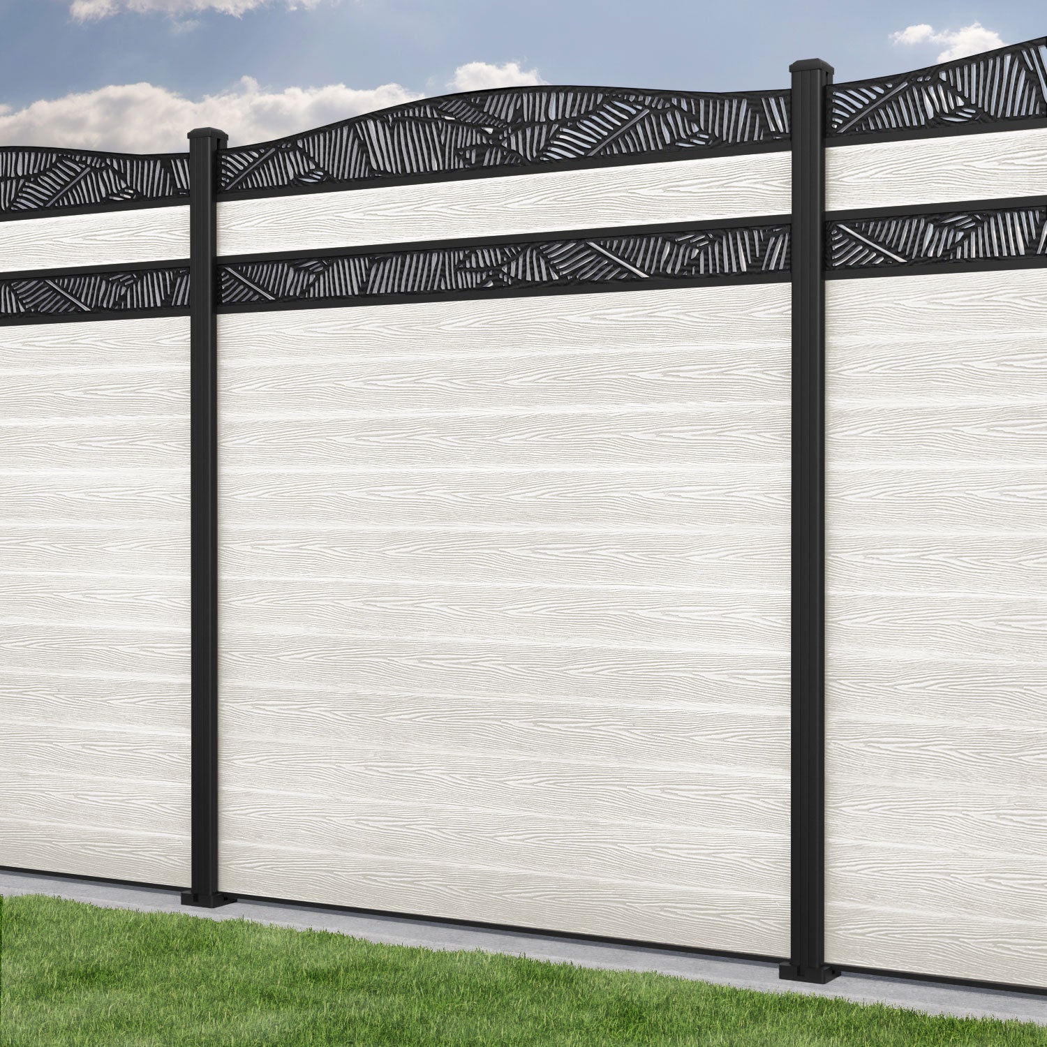 Classic Feather Curved Top Split Screen Fence Panel in Light Stone - Aluminum Posts for Garden Privacy & Outdoor Decoration | Perfect for Backyard, Patio, and Pool Area