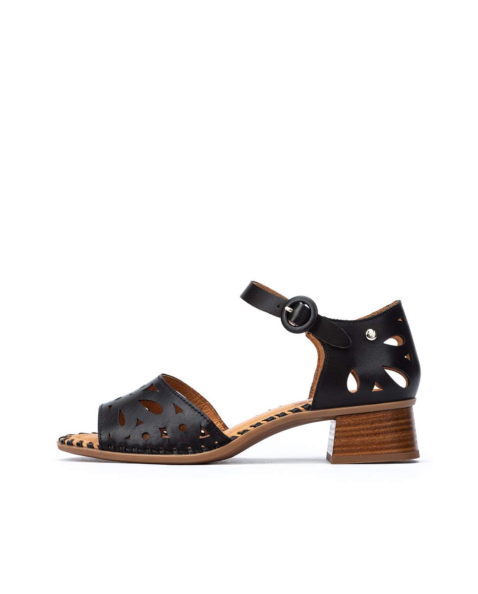 PIKOLINOS Women's Leather Heeled Sandals - Comfortable Black Dress Sandals for Summer, Weddings & Evening Events