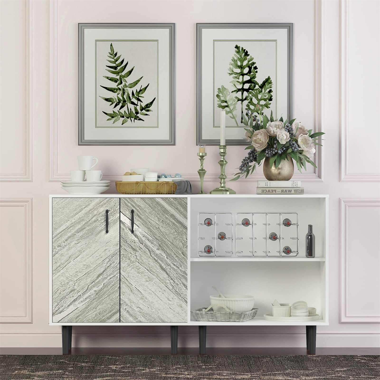 Holaki Modern Buffet Cabinet with Storage - 2 Door Freestanding Sideboard with 2 Open Shelves, Entryway Floor Cabinet for Living Room, Office, Bedroom & Hallway - Perfect for Dining Room Storage & Home Organization