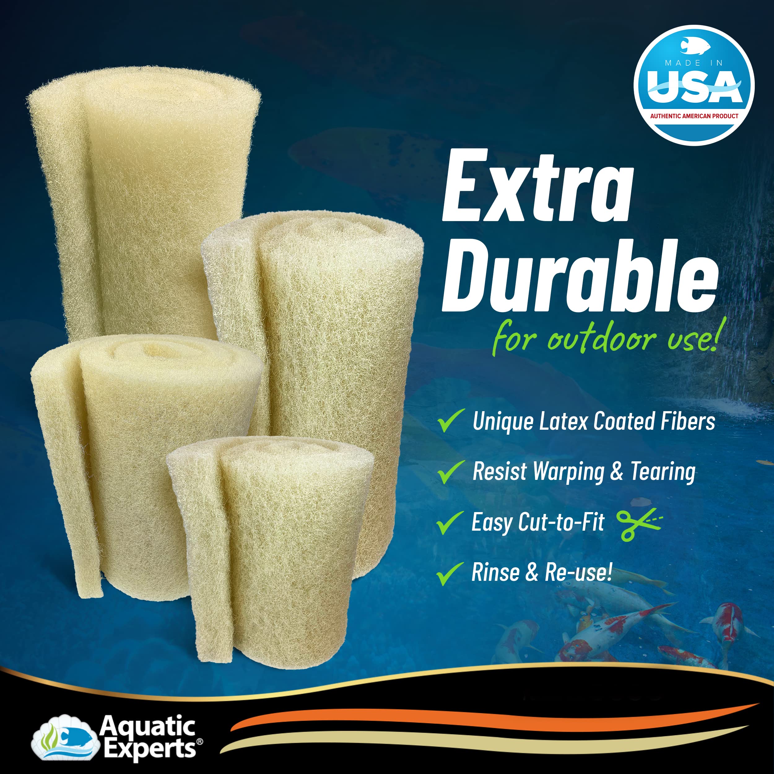 Aquatic Experts COARSE Pond Filter Pad - 2 Inch Thick Bulk Roll for Water Garden & Koi Pond Filtration - 18