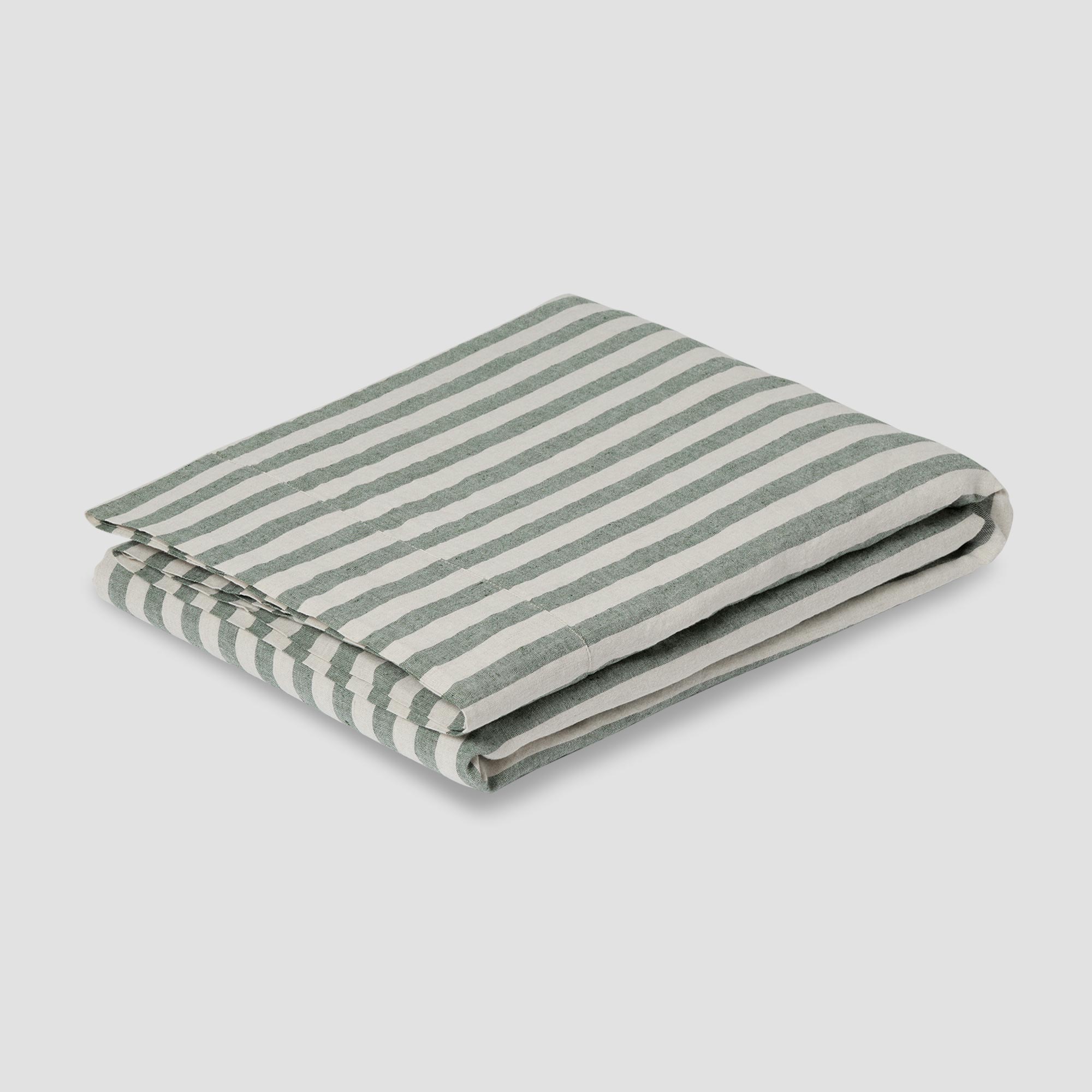 Fern Green Pembroke Stripe Linen Blend Flat Sheet - Queen Size Bed Sheet Set - Soft & Breathable for All Seasons - Perfect for Master Bedroom, Guest Room & Vacation Homes