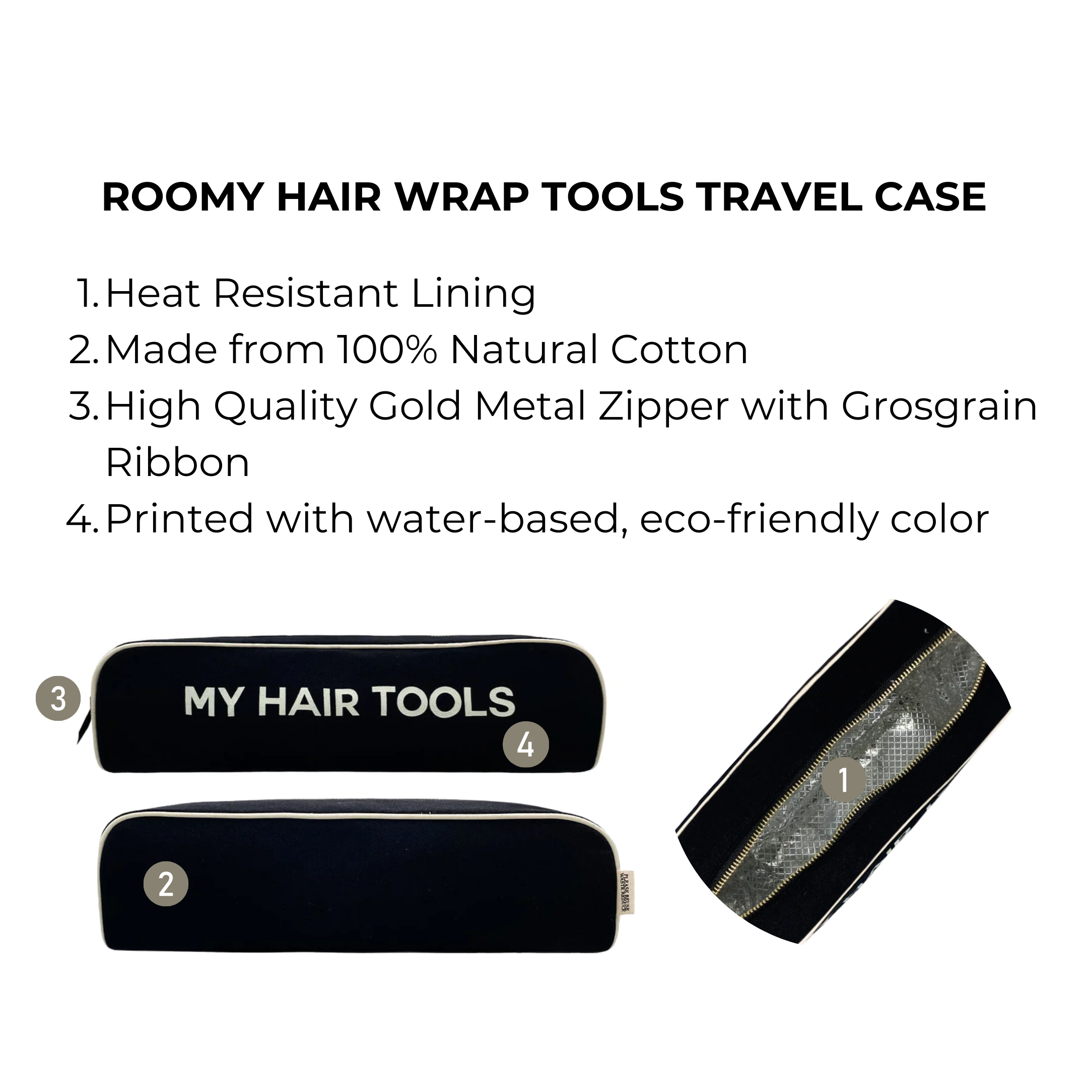 Roomy Hair Wrap Tools Travel Case - Black | Perfect for Travel, Gym & Home Storage | Organize Hair Accessories & Beauty Tools