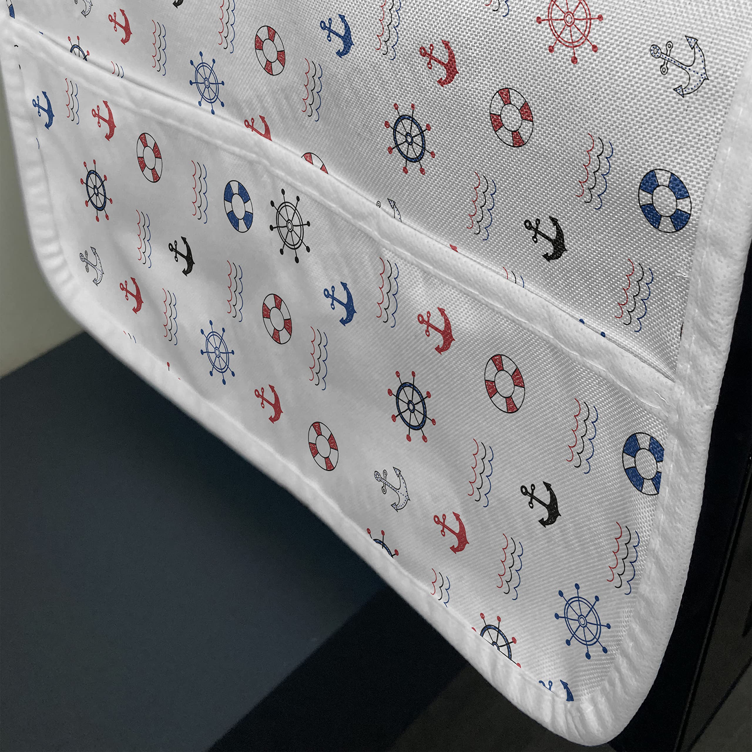 Ambesonne Waterproof Nautical Microwave Cover - Marine Anchor Compass Sea Waves Design, 36