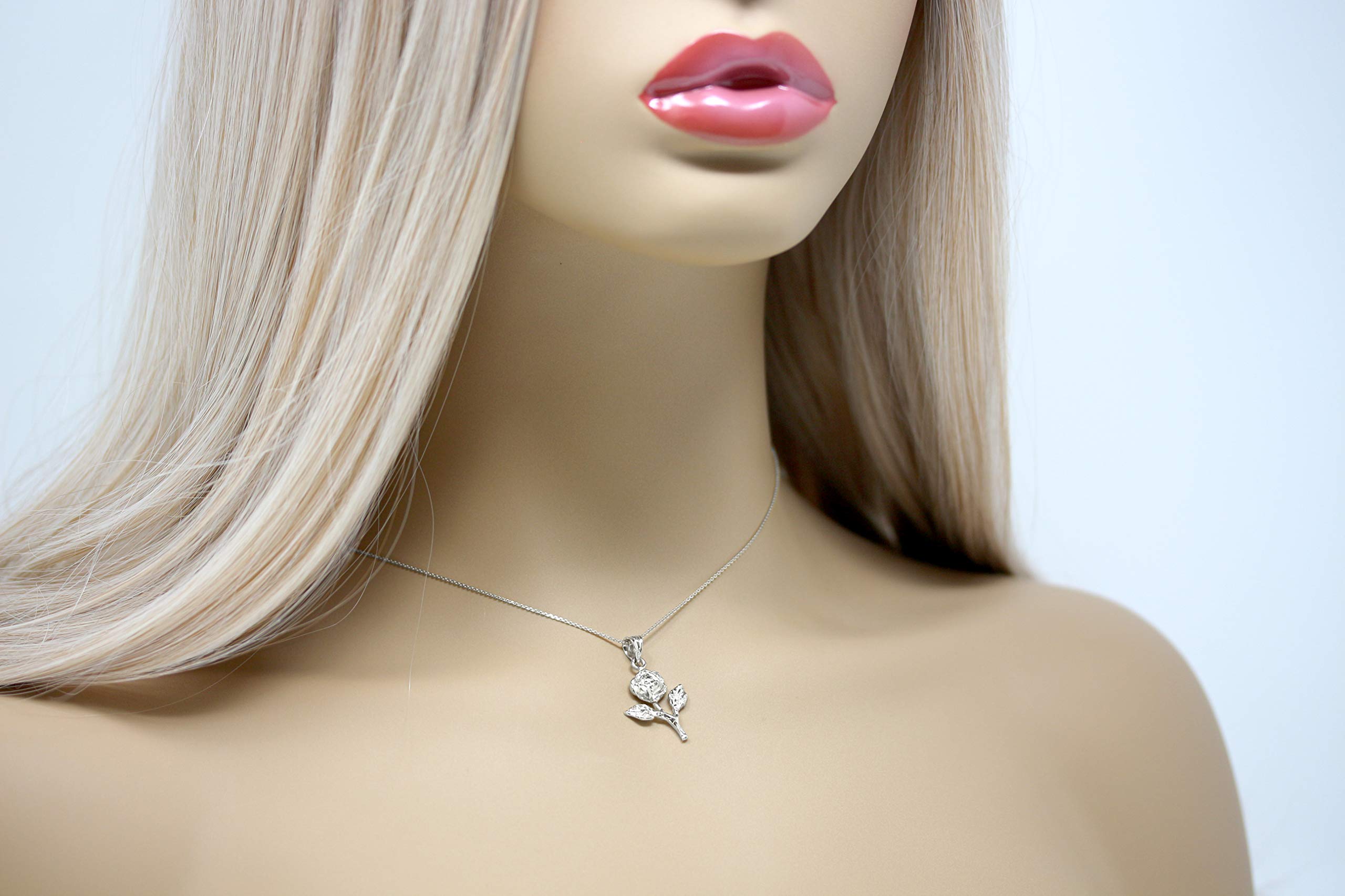 925 Sterling Silver Rose Stem Charm Pendant Necklace for Women - Elegant Floral Jewelry Gift for Valentine's Day, Anniversary & Special Occasions