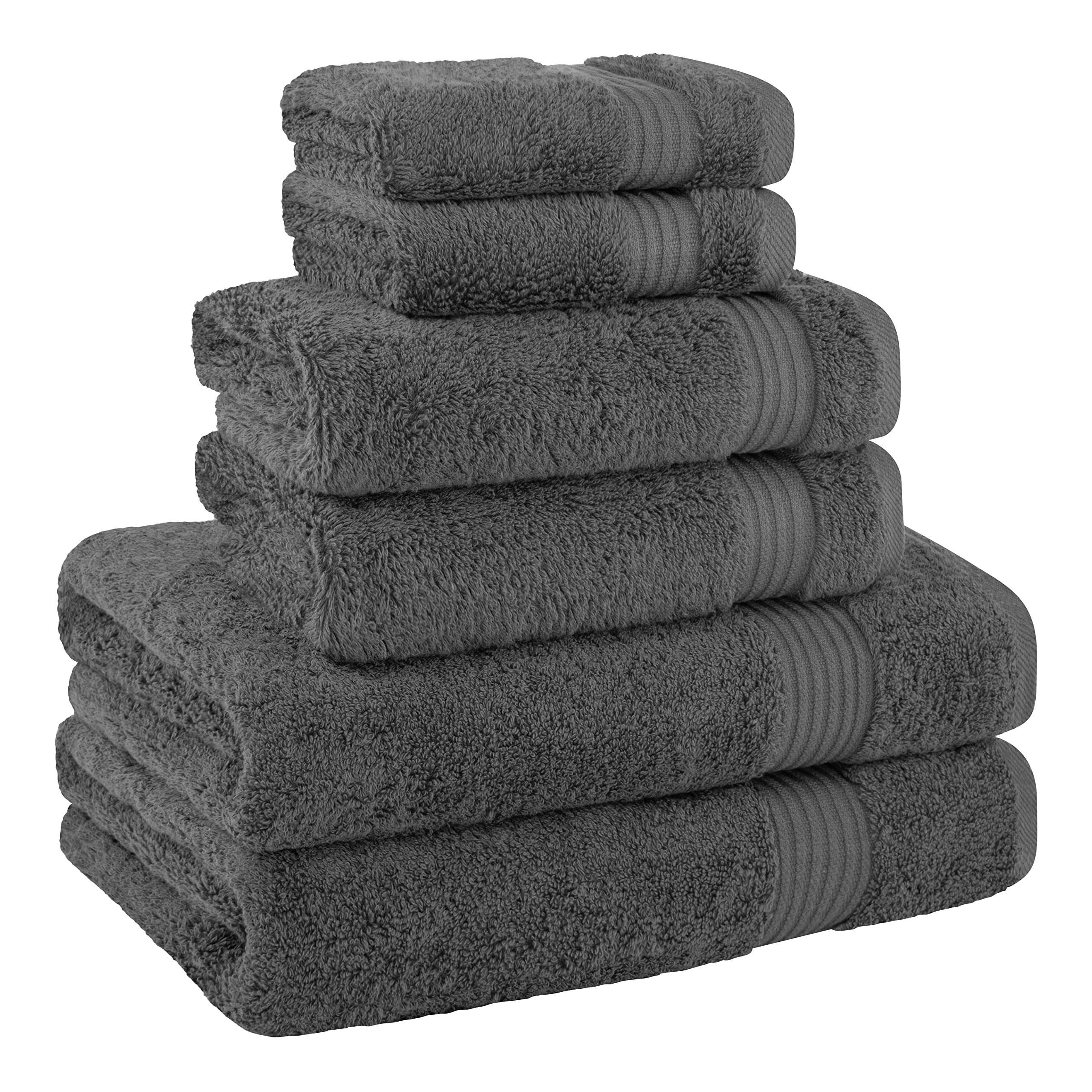 Premium 6-Piece Turkish Cotton Towel Set - 100% Soft & Absorbent Bath Towels, Hand Towels & Washcloths for Spa, Beach & Luxury Bathroom - Dark Gray Bath Collection