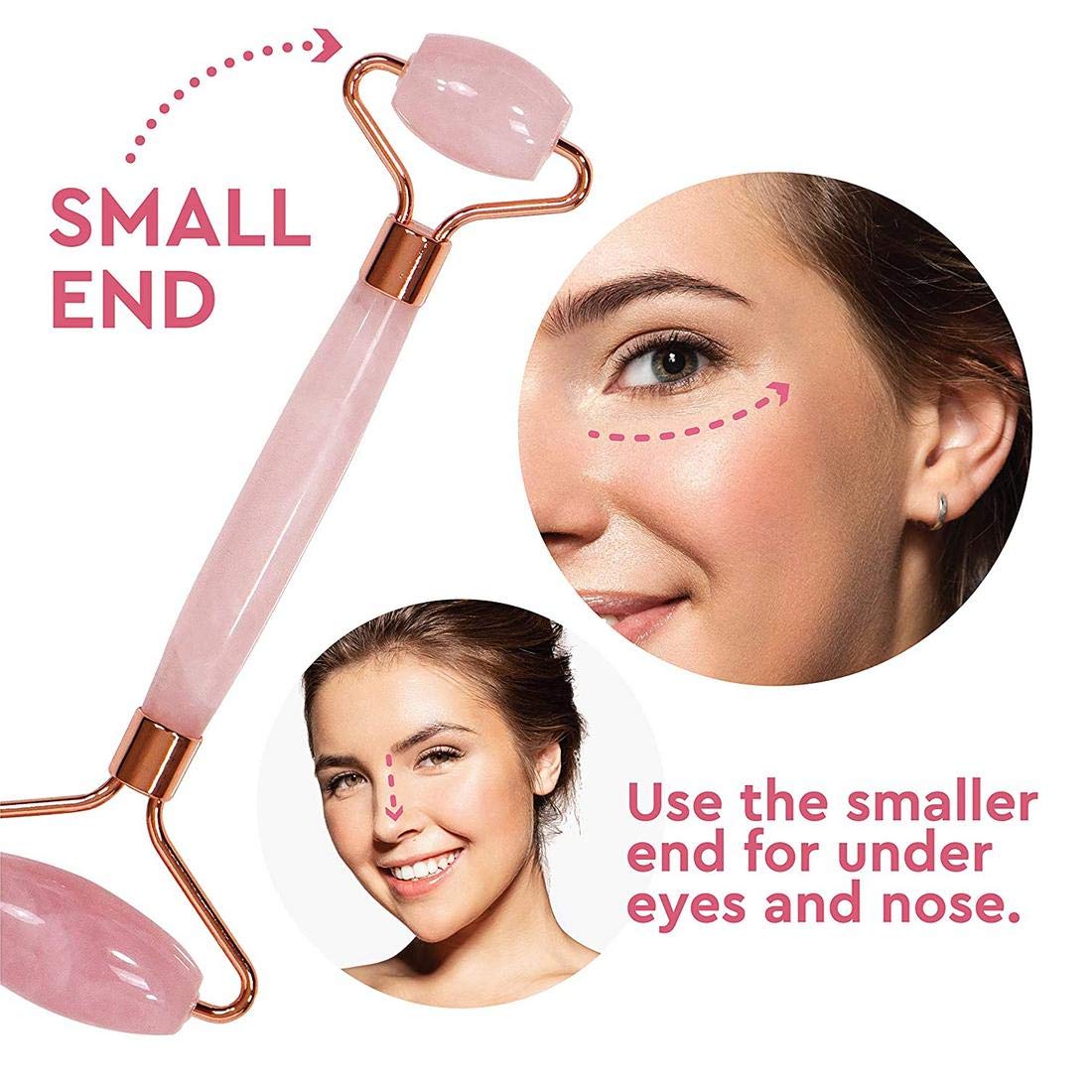 Natural Rose Quartz Roller & Free Rose Quartz Roller Bottle - Anti-Aging Facial Massager for Face & Under Eye Dark Circles - Perfect for Skincare Routine & Relaxation at Home