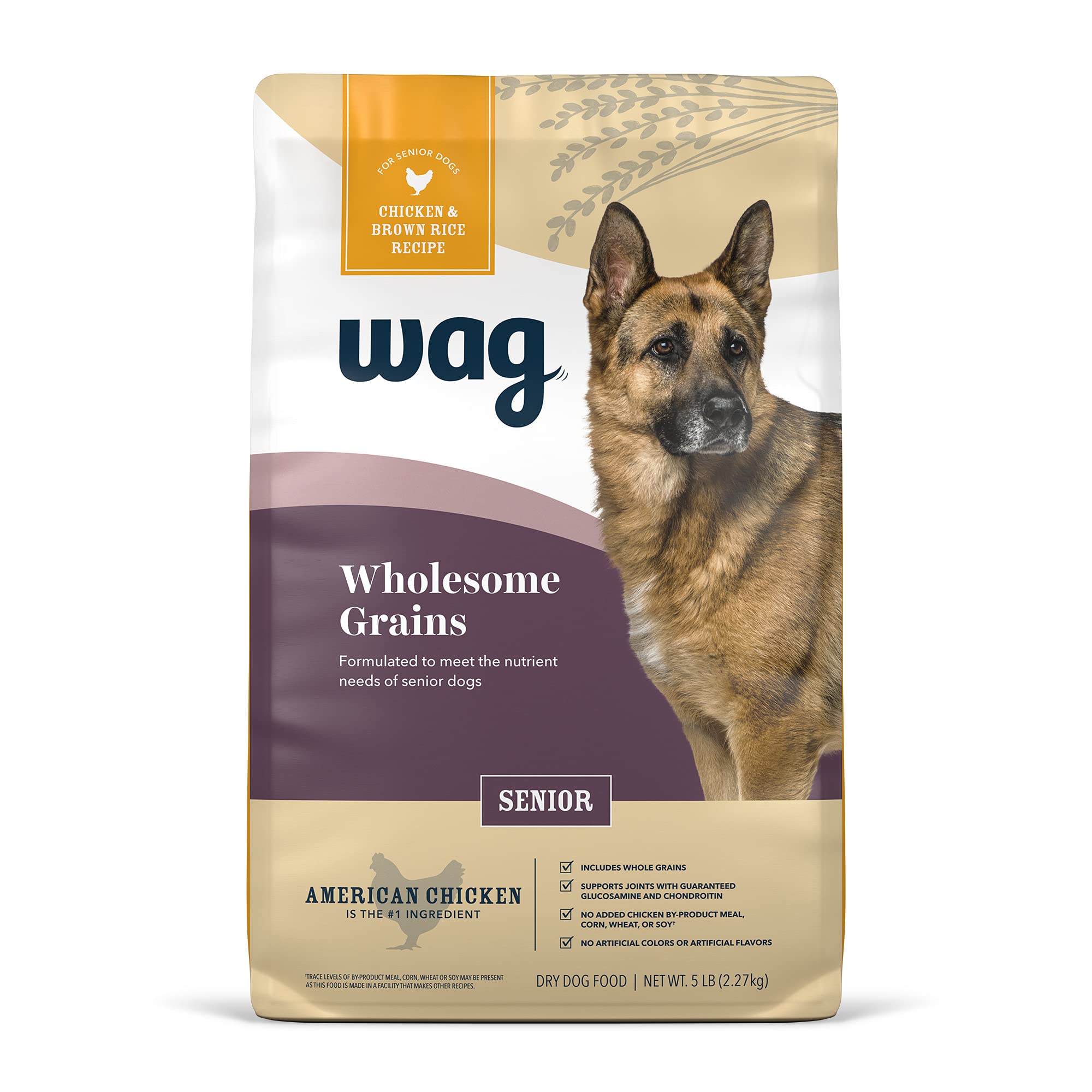 Wag Wholesome Grains Senior Dry Dog Food - Chicken & Brown Rice Recipe for Older Dogs | High Protein Adult Dog Food with Natural Ingredients | Perfect for Senior Dogs with Sensitive Stomachs