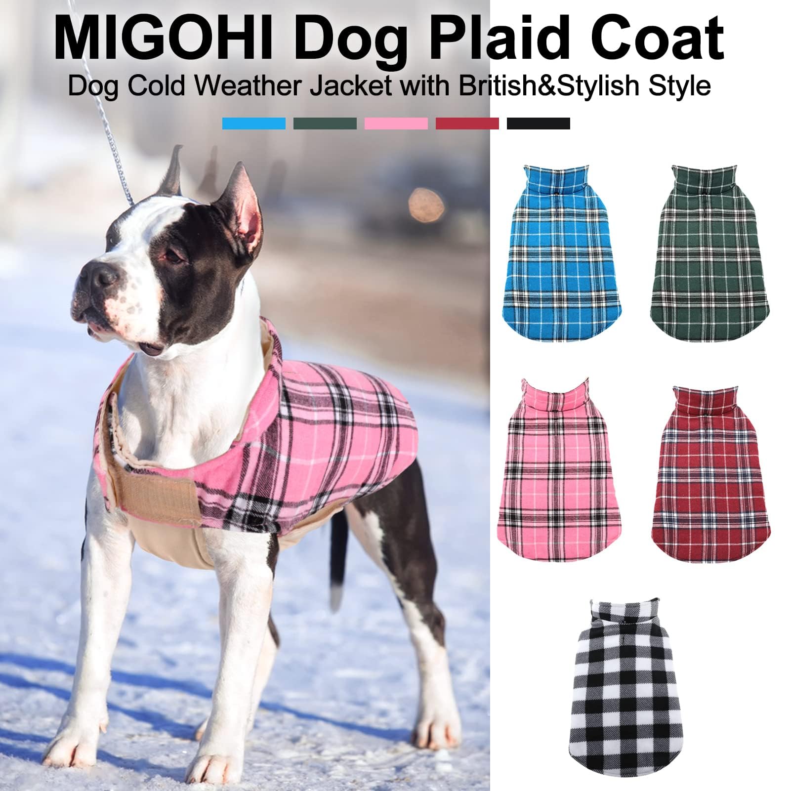 MIGOHI Reversible Dog Jacket - Windproof Waterproof Winter Coat for Small Medium Large Dogs, British Style Plaid Warm Vest (Pink) - Perfect for Cold Weather Walks & Outdoor Adventures
