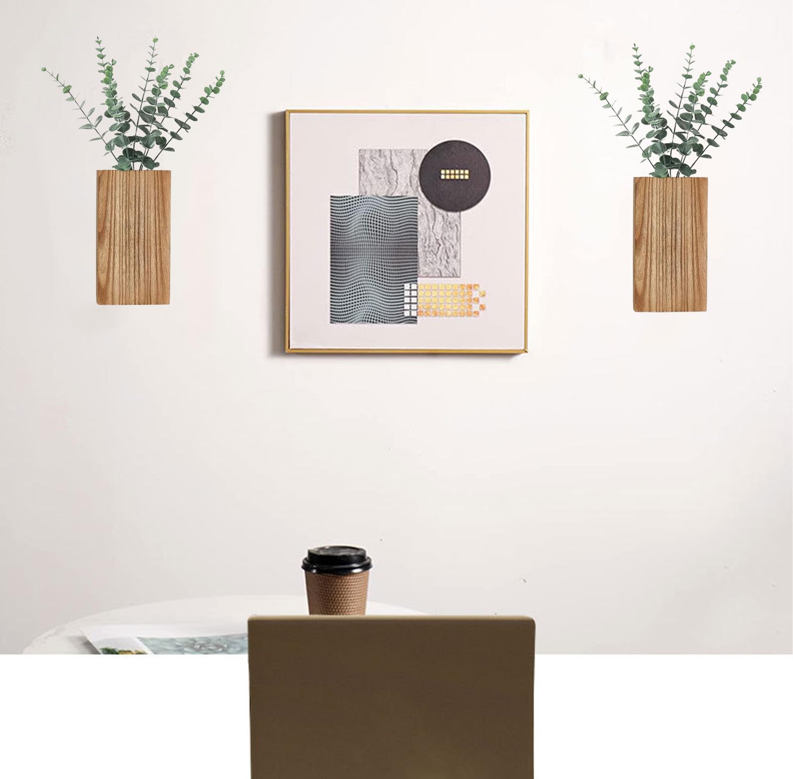 2PCS Wood Wall Planter - Hanging Planter for Dried Flowers & Artificial Plants - Modern Farmhouse Wooden Pocket Vase - Home & Office Wall Decor - Perfect for Living Room, Bedroom, Kitchen, and Outdoor Spaces