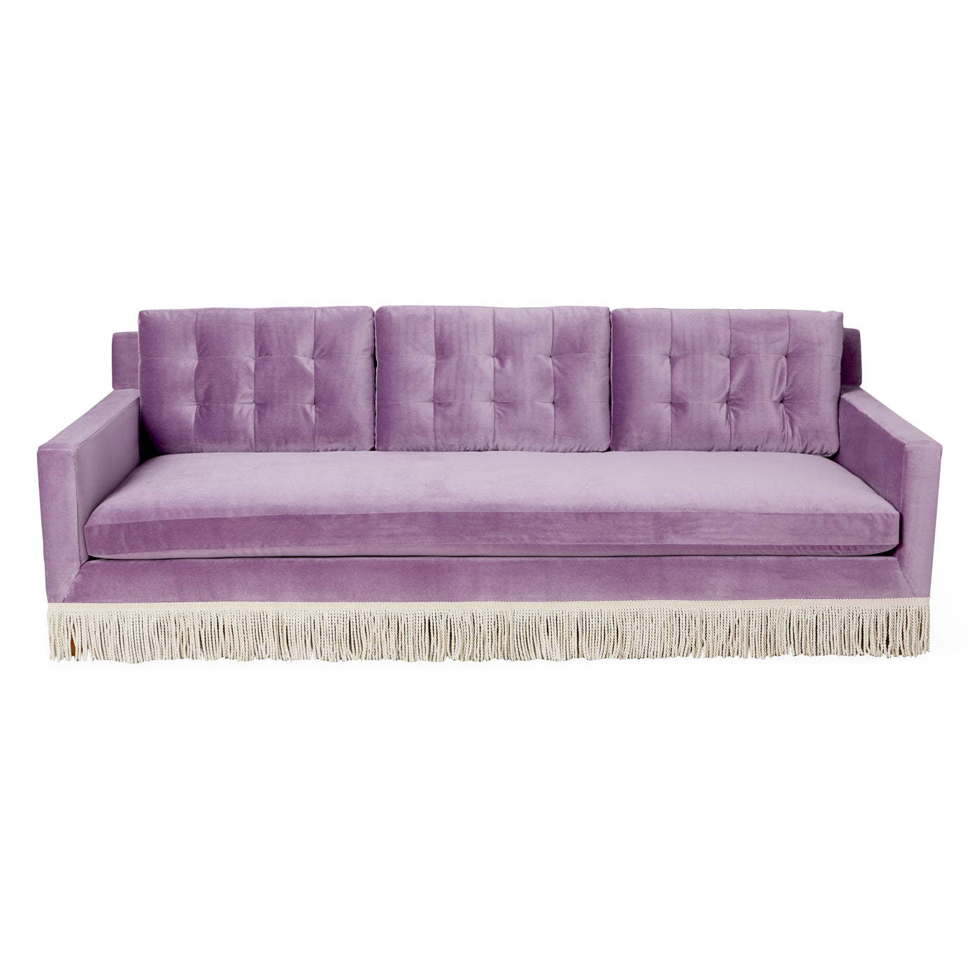 Wright Sofa with Bullion Fringe - Elegant Tufted Mid-Century Modern Couch for Living Room, Lounge & Home Decor