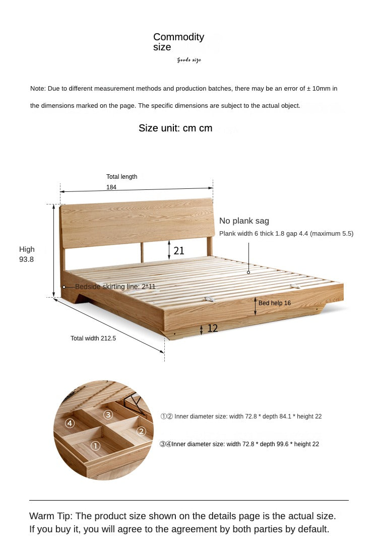 Solid Oak & Black Walnut Wood Floating Platform Bed with LED Lighting - Modern Bedroom Furniture for Contemporary Home Decor