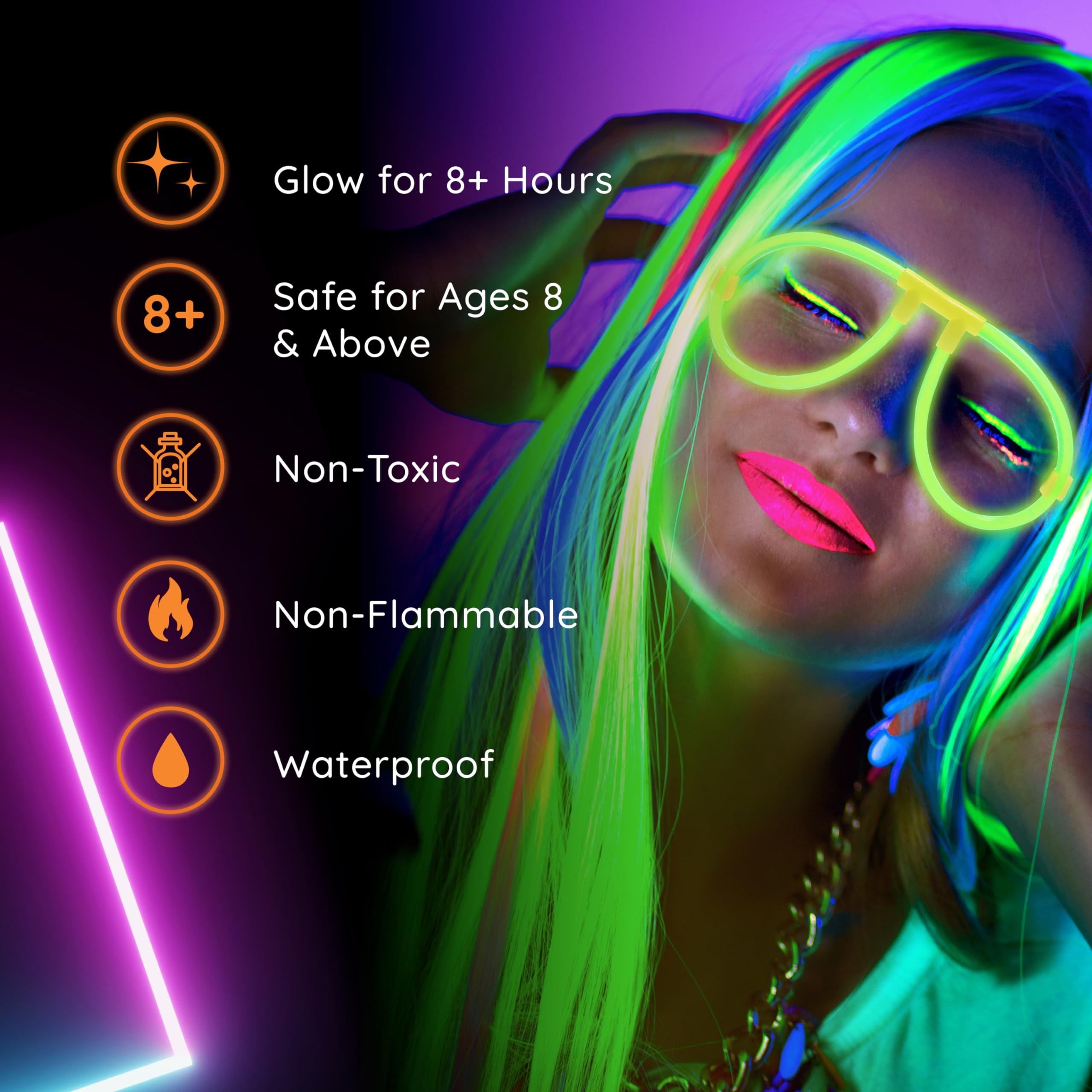 Glow Glasses for Kids - Bendable DIY Party Glasses with Connectors - Neon Glow Eyewear for Halloween, Raves & Birthday Parties - Fun Glow Accessories for Nighttime Events