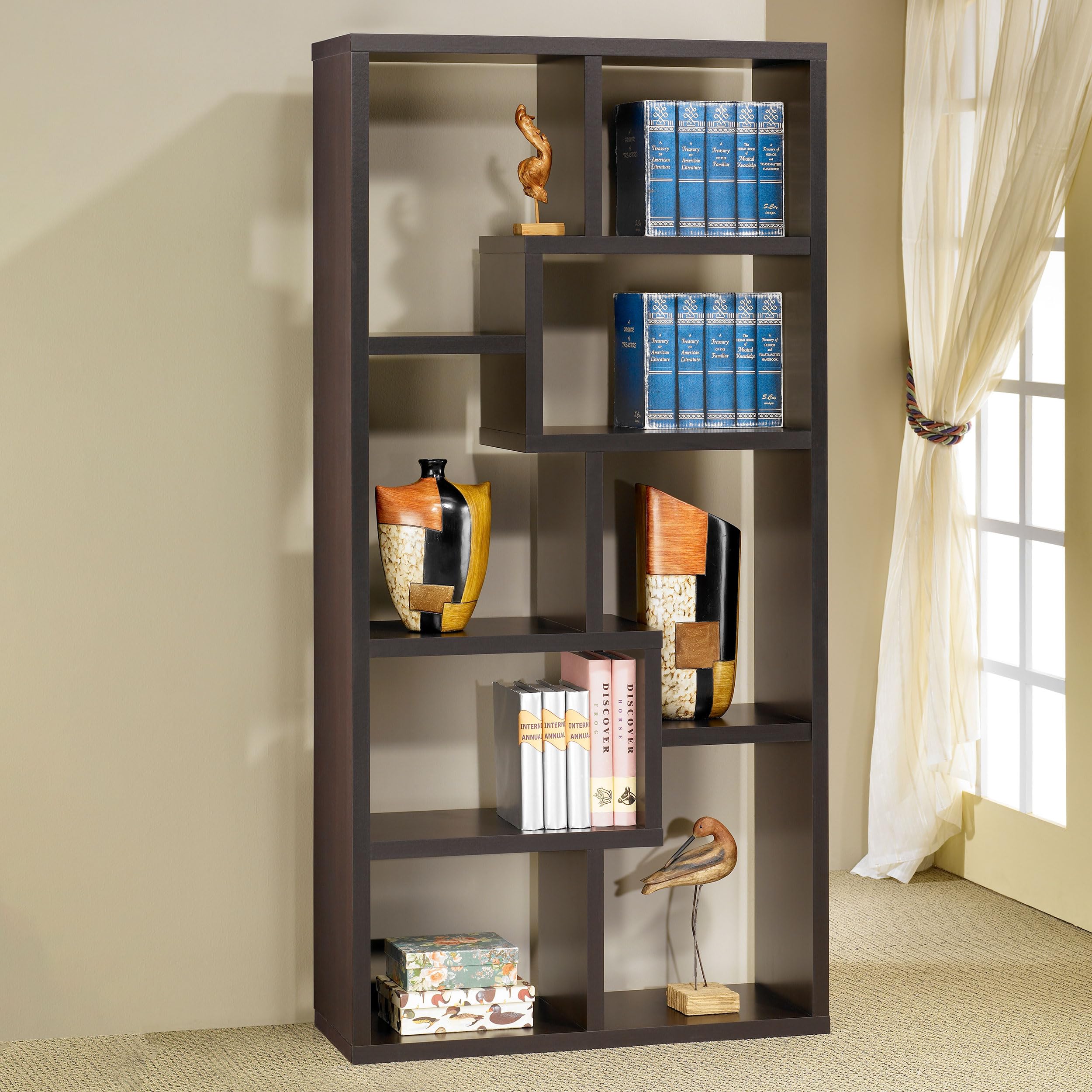 Theo Bookcase Shelf - Cappuccino Finish Wooden Book Storage for Living Room, Bedroom, Office - Stylish Home Decor & Organizer