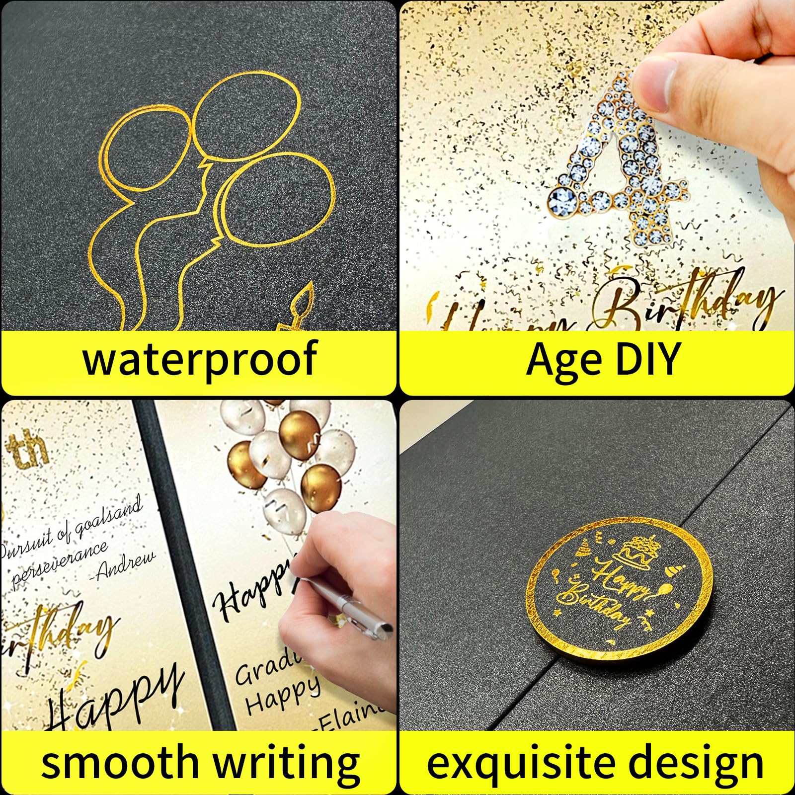 Elegant Black & Gold Birthday Guest Book - DIY Signing Card Board with Number Stickers for All Ages | Perfect for Birthday Parties, Anniversary Celebrations & Special Events | Record Friends' Heartfelt Wishes