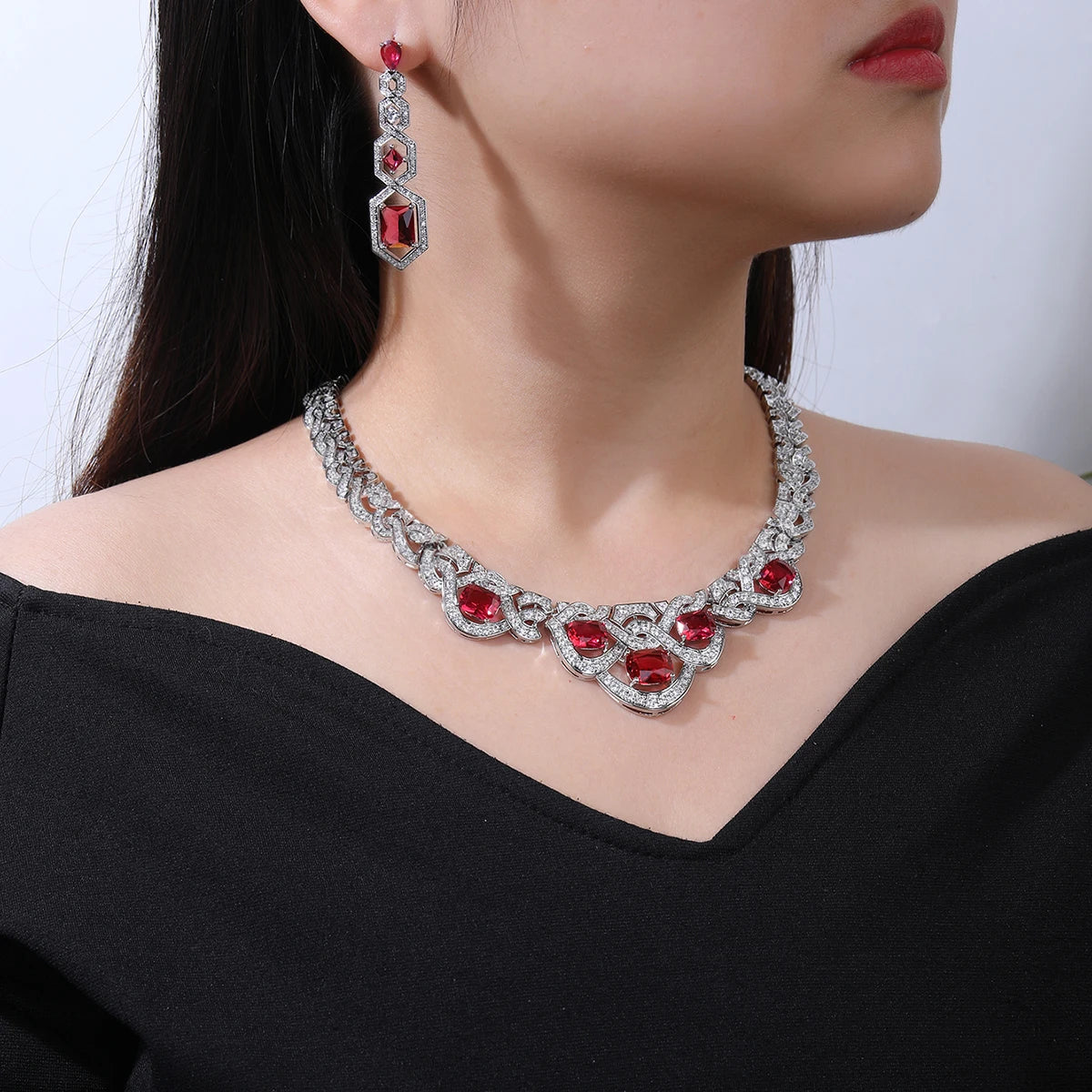 Luxury Cubic Zirconia Bridal Wedding Jewelry Set - Elegant Necklace & Earrings for Women - Perfect for Weddings, Parties & Special Occasions - CN11306