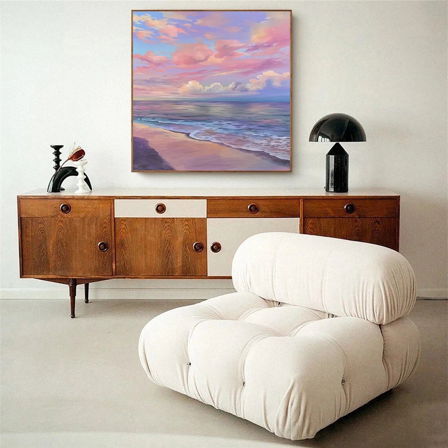 Ocean And Sky Abstract Canvas Wall Art - Modern Blue & White Painting for Living Room, Bedroom & Office Decor | #OS 267