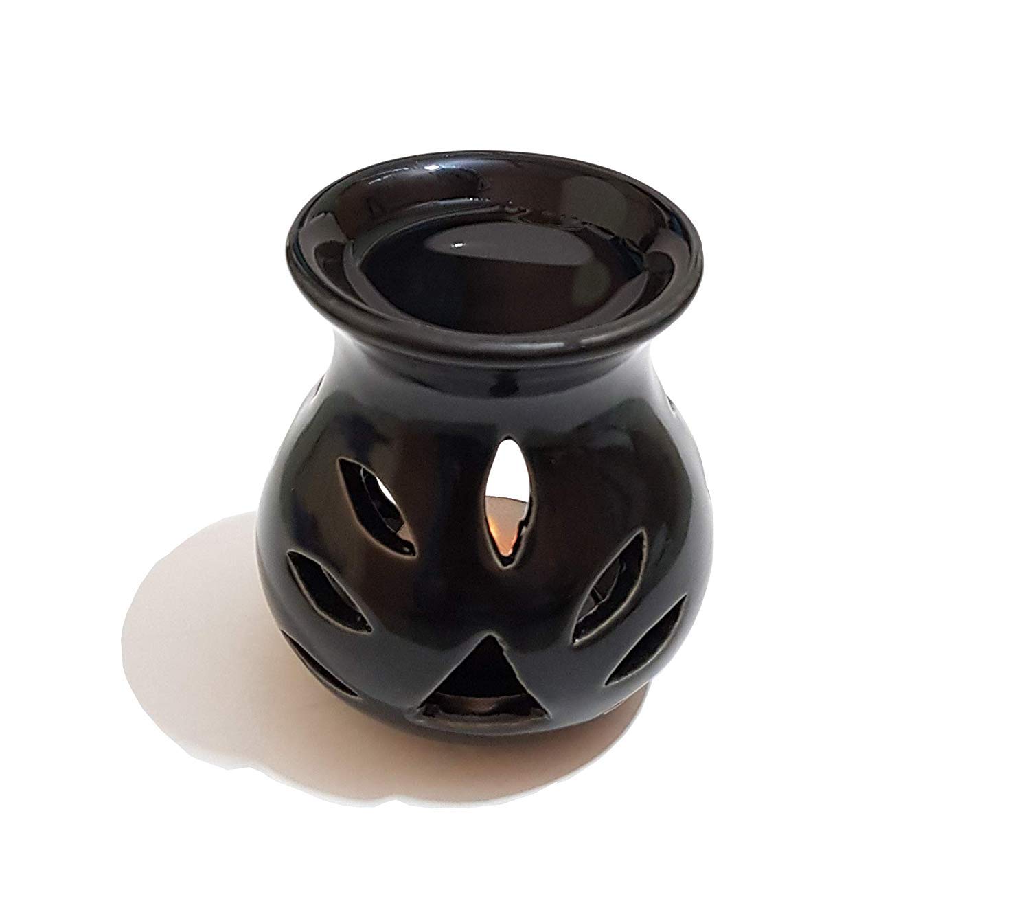 Pure Source India Ceramic Clay Candle Operated Aroma Diffuser - Black 9cm Essential Oil Burner for Home, Yoga, Spa & Meditation Relaxation