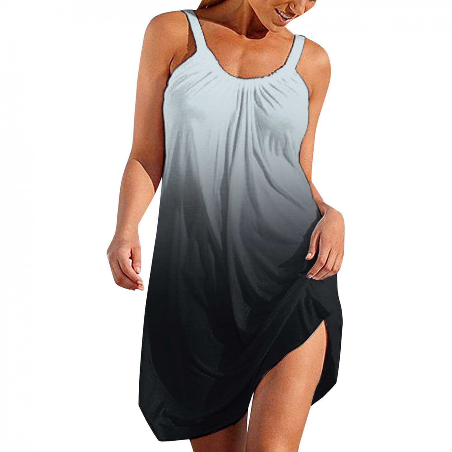 BAGELISE Women's Casual Summer Dresses - Plus Size Gradient Flowy Beach Sundress with Trendy Patchwork Ruffles | Perfect for Beach Vacations, Outdoor Parties & Summer Getaways