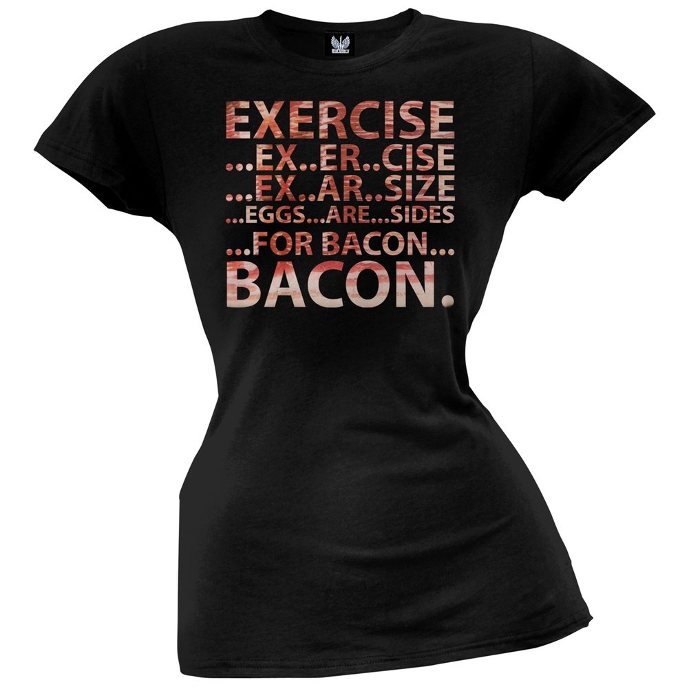 Bacon Juniors Black T-Shirt Large - Funny Exercise Eggs Design for Men & Women | Gym, Workout & Casual Wear