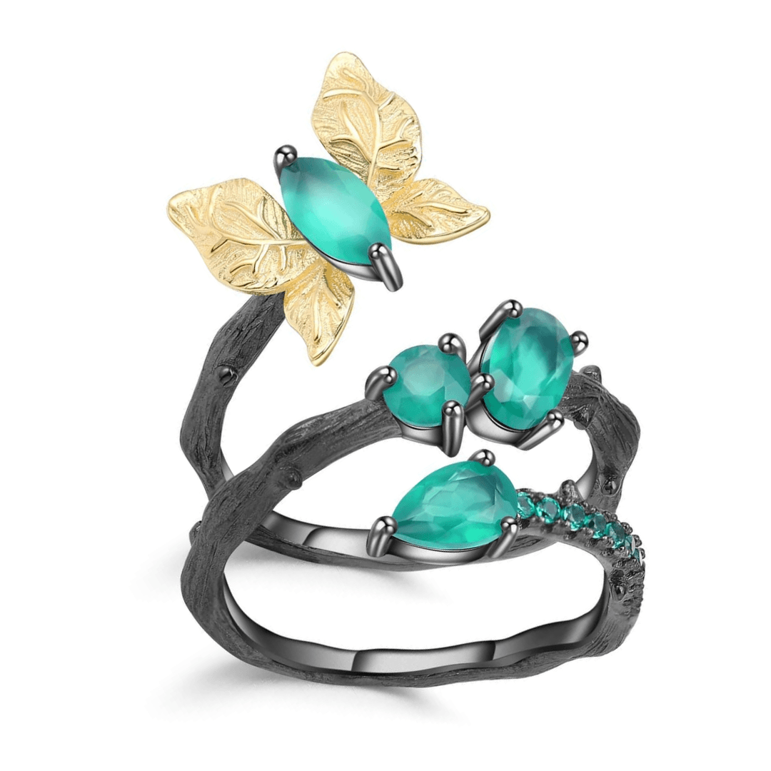 Stylish Green Agate Butterfly Fashion Ring for Women - Elegant Bohemian Jewelry for Parties, Weddings & Everyday Wear