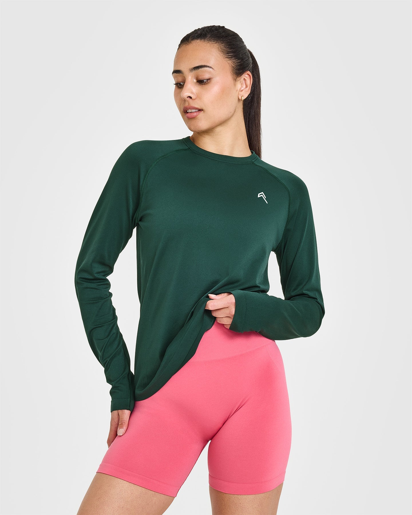 Seamless Loose Long Sleeve Top for Women - Comfortable Stretch Casual Shirt in Racing Green | Perfect for Yoga, Workout & Everyday Wear