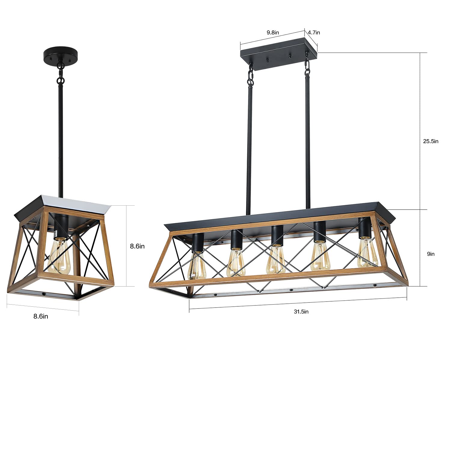 Farmhouse Pendant Lighting Set - 5-Light Kitchen Island Chandelier & 3 Pack Dining Room Pendant Lights for Modern Farmhouse Decor | Perfect for Kitchen, Dining Room, and Entryway Lighting
