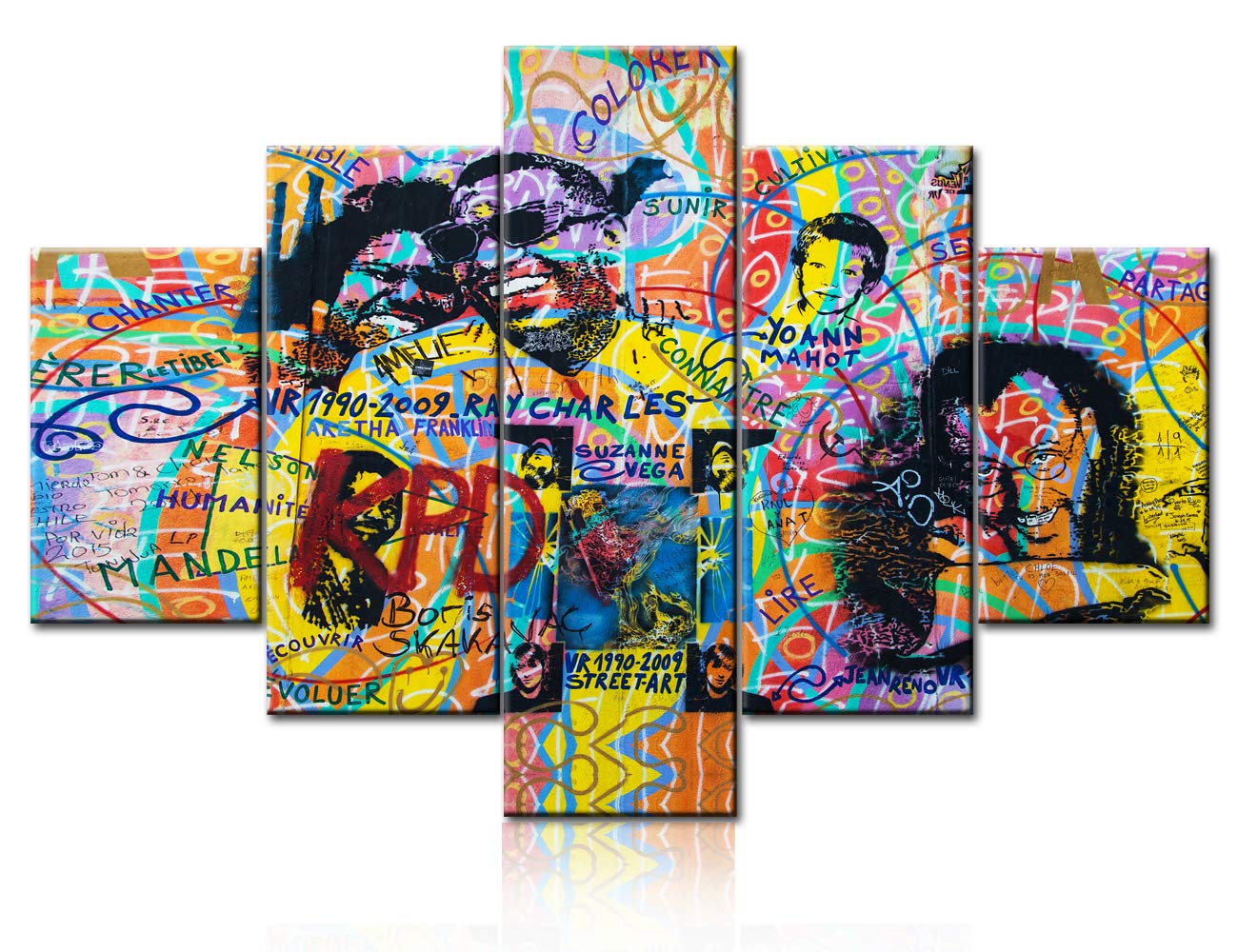 TUMOVO Wall Art Canvas Painting - 5-Piece Multi Panel Andreas Paulun East Side Gallery Artwork, Framed Ready to Hang (60
