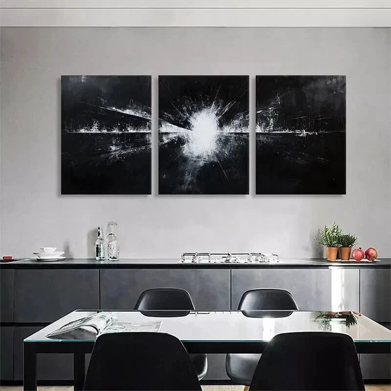 3-Piece Abstract Black and White Wall Art Set - Framed Canvas 60x90cm | High Quality Print | Ready to Hang | Modern Home Decor for Living Room, Bedroom & Office