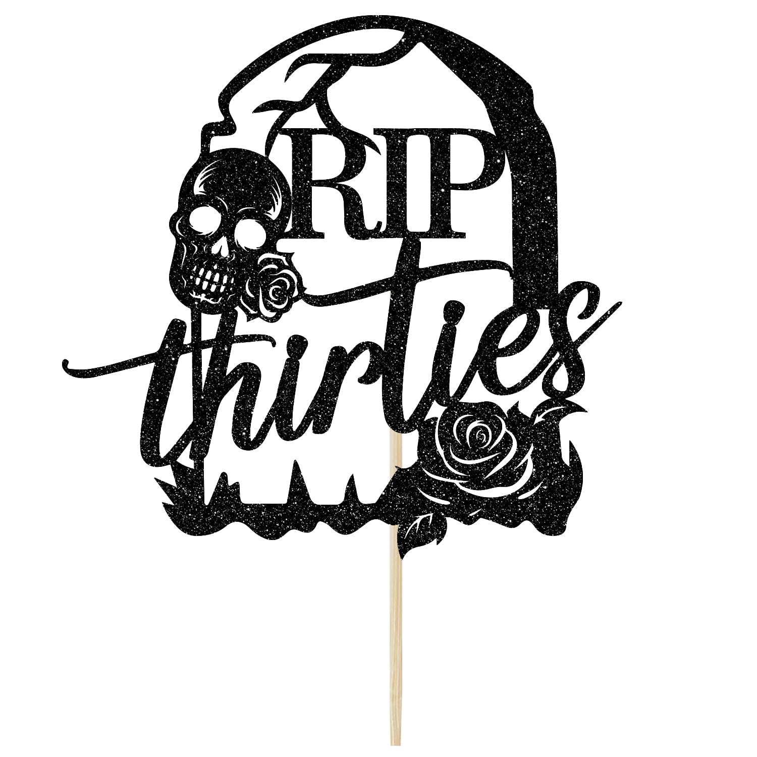 RIP 30s Cake Topper - Death to My Thirties Black Glitter Cake Decor - Funeral Theme 35th & 40th Birthday Party Supplies - Perfect for Dark Humor Celebrations & Milestone Birthday Decorations