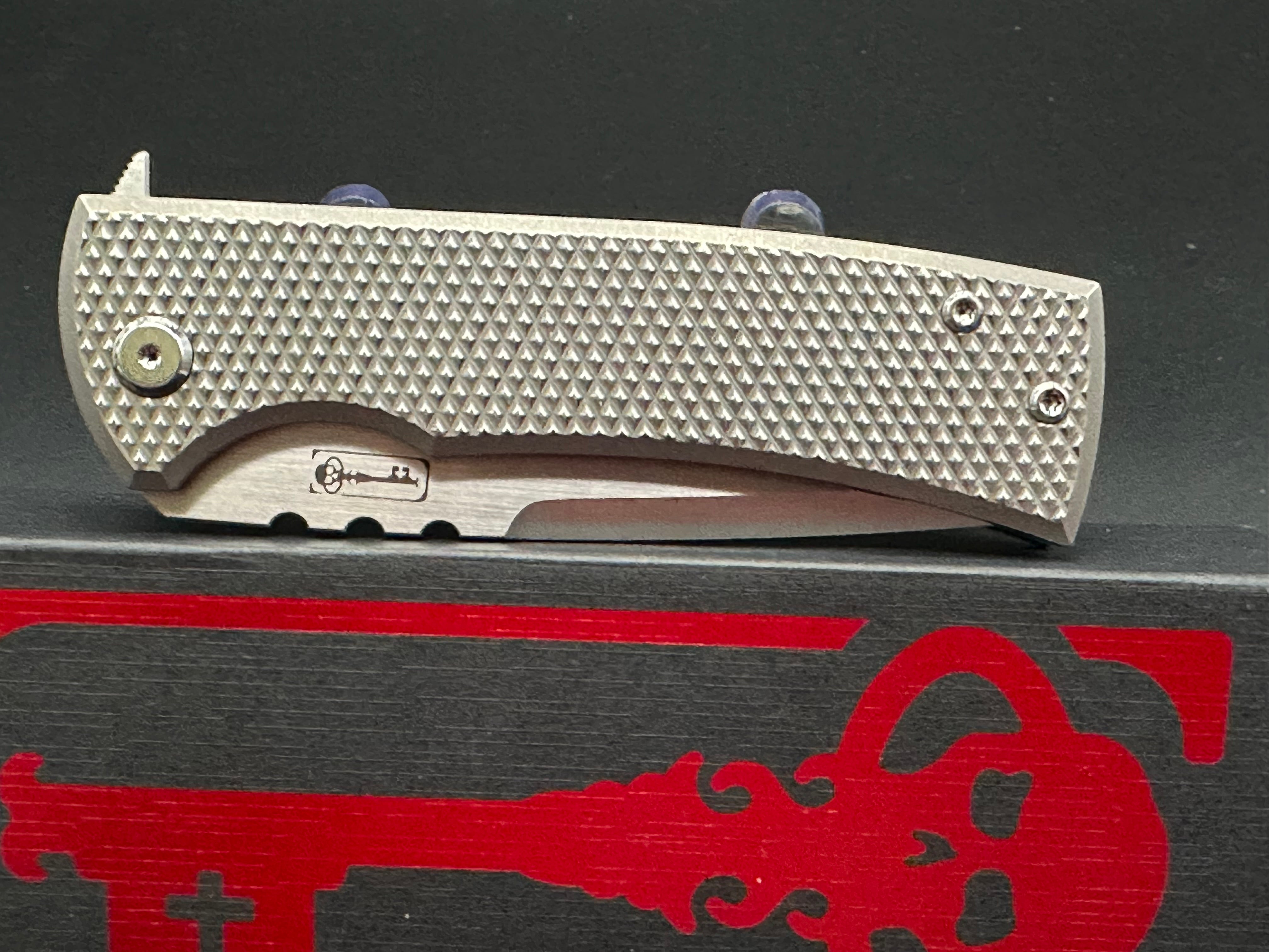 Chaves Knives Kickstop 229 Titanium Monochromatic Crosshatch Scales - Premium EDC Folding Knife for Outdoor, Camping & Everyday Carry