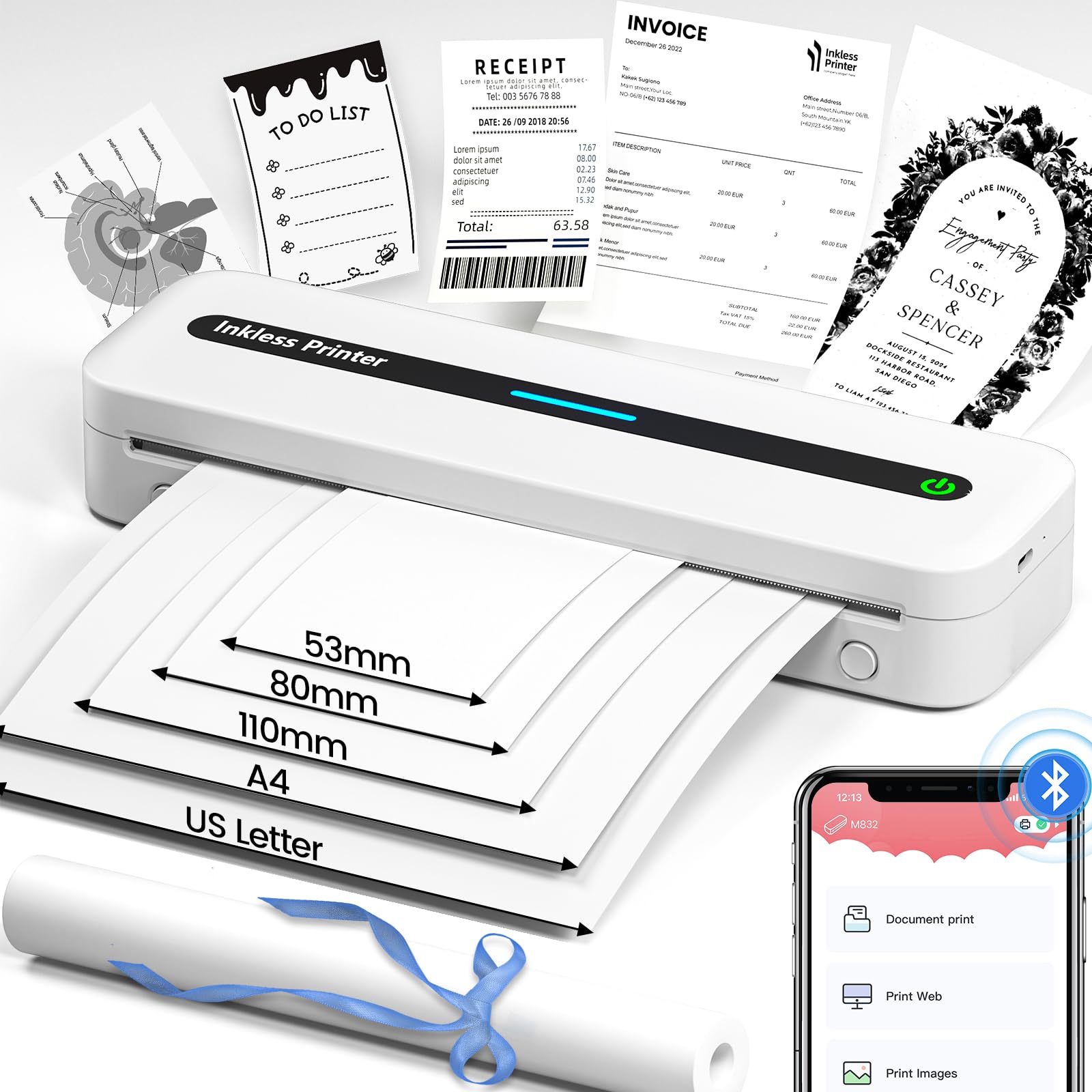 Upgrade Wireless Portable Thermal Printer with Paper Bin - Rechargeable Travel Printer for US Letter & Multiple Sizes | Perfect for On-the-Go Printing, Business Trips & Mobile Offices