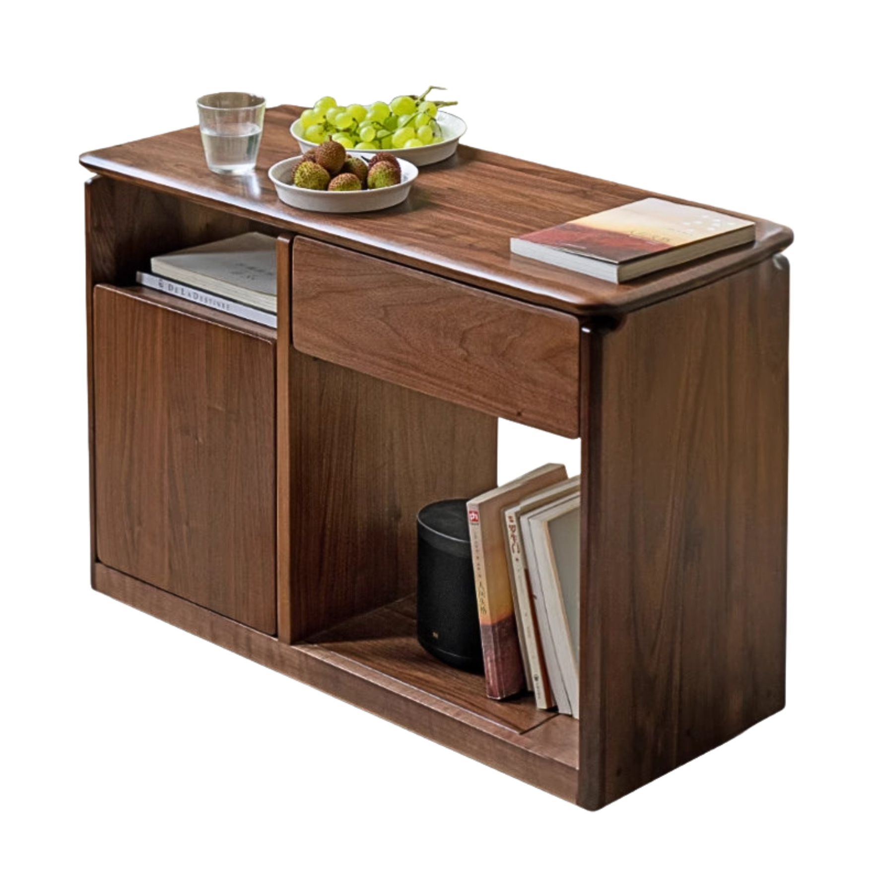 Solid Wood Mobile Side Table - Oak, Black Walnut, Ash - Small End Table for Living Room, Bedroom & Office Use
