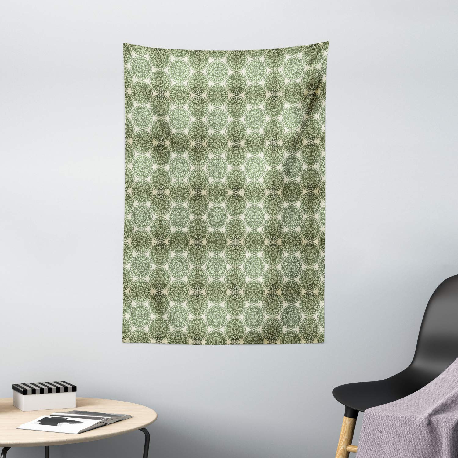 Ambesonne Floral Tapestry Wall Hanging - 40x60 Inch Bohemian Decor for Bedroom, Living Room, Dorm | Eggshell Olive Green Flower Design | Perfect for Home Decor, Wedding Backdrop & Photo Shoot Background