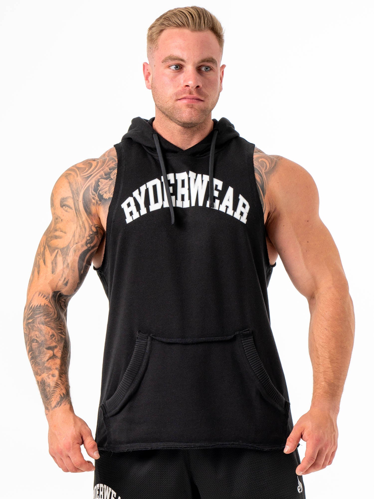 Stylish Black Collegiate Sleeveless Hoodie for Women & Men - Perfect for Gym, Workouts & Casual Wear
