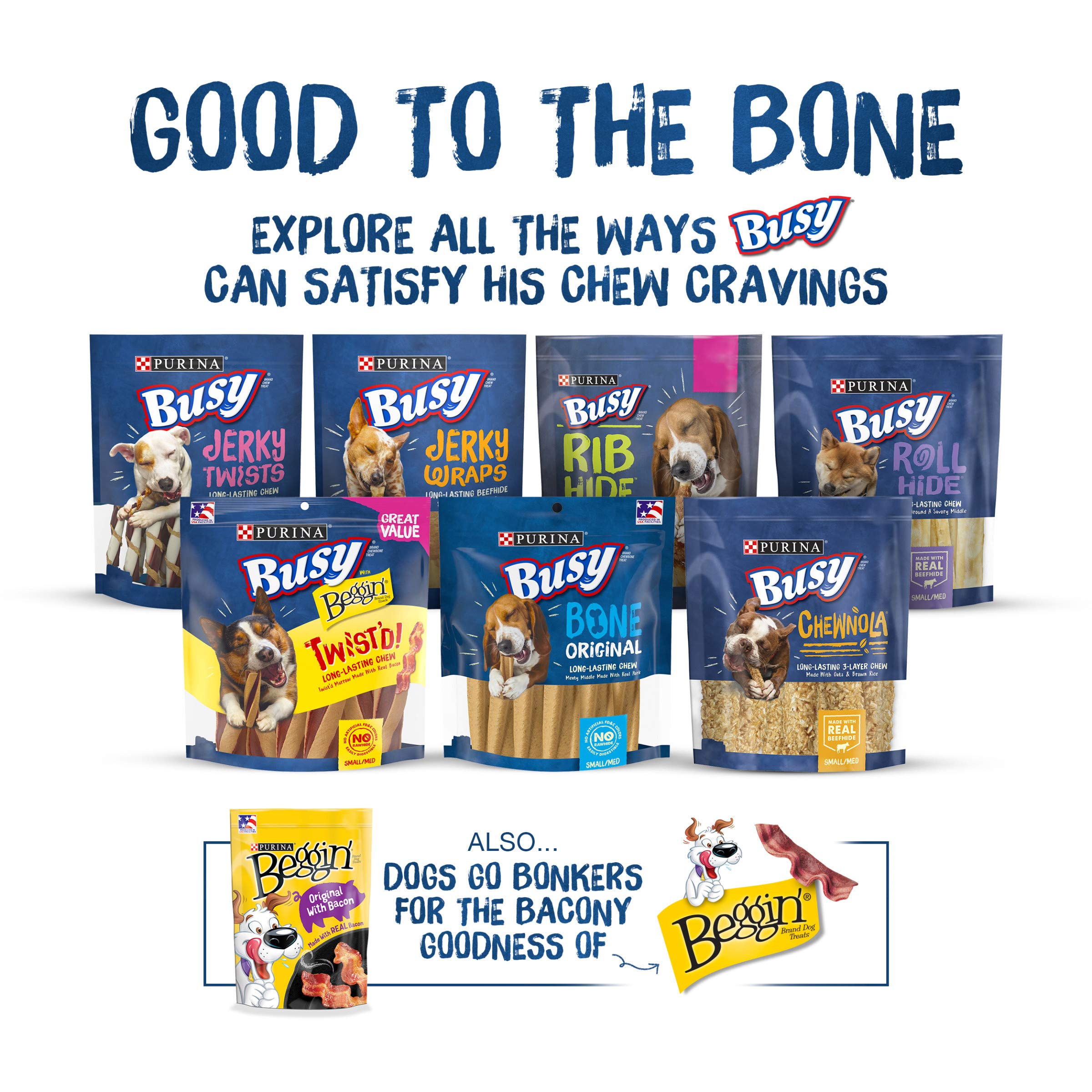 Purina Busy Bone Long Lasting Dog Chews for Small & Medium Breeds - Peanut Butter Flavor, Made in USA (Pack of 4, 6 ct. Pouches) | Dental Health Treats for Adult Dogs, Perfect for Training, Anxiety Relief & Teething Puppies - Great for Crate Training, Travel & Chewing Needs