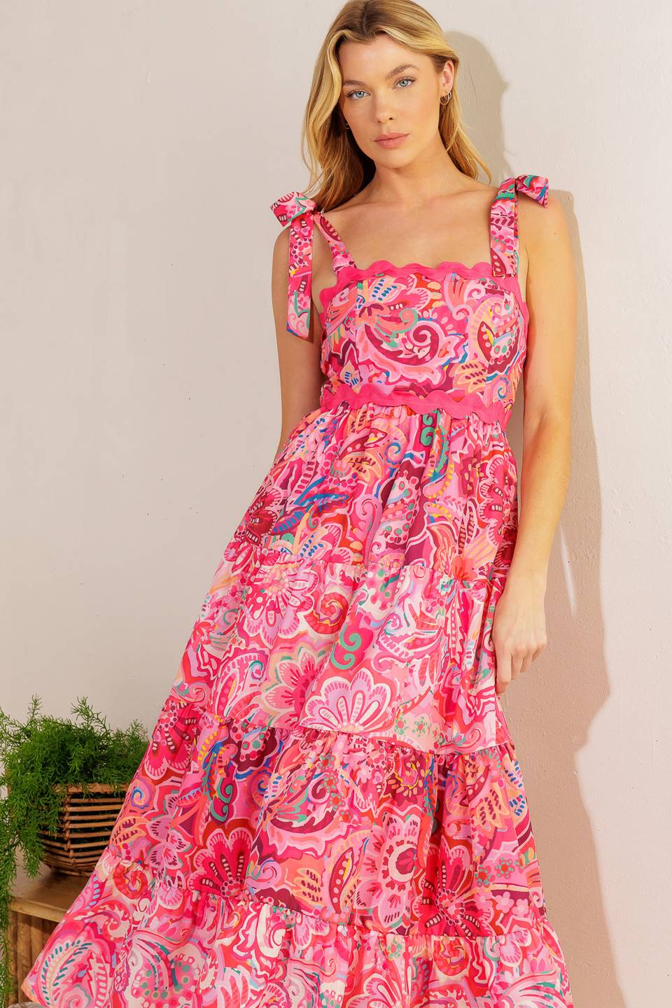 Elegant Paisley Print Midi Dress in Fuchsia - Perfect for Casual Outings, Parties & Summer Events